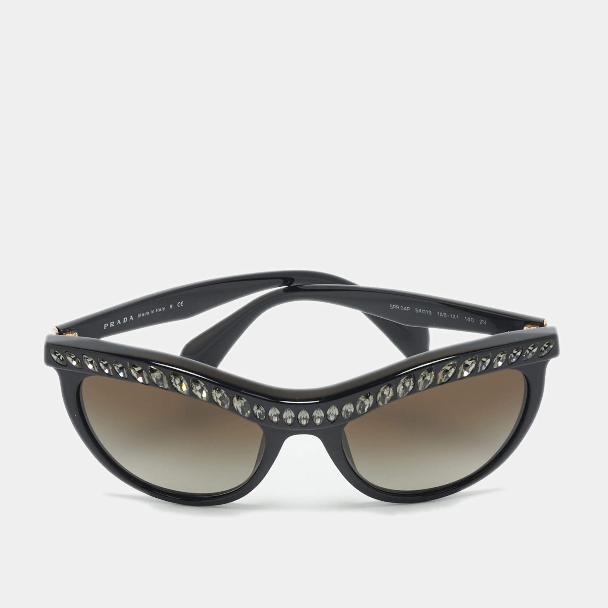 Pre Owned Prada Black Gradient SPR 04P Crystal Embellished Cat Eye Sunglasses