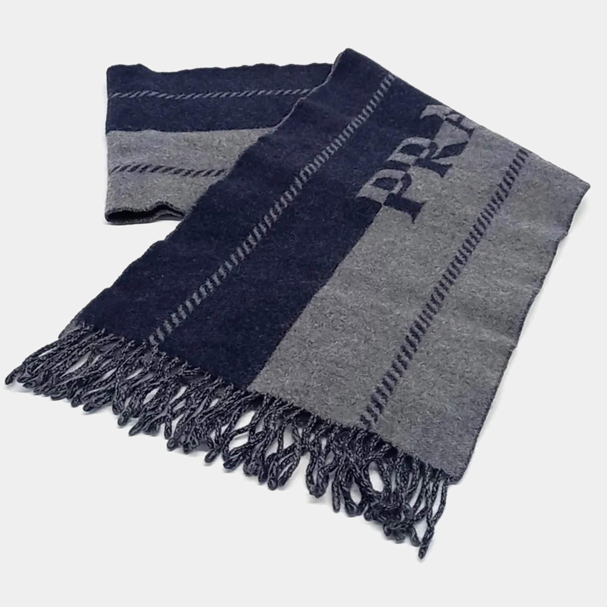 Pre Owned Prada Wool Blue Grey Scarf