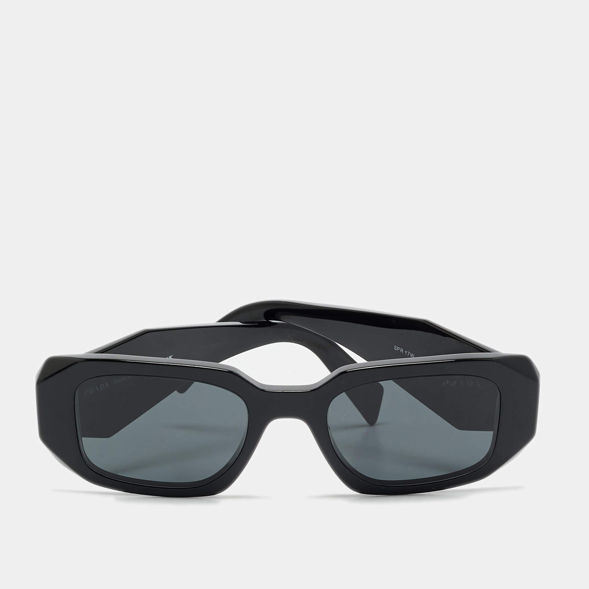 Pre Owned Prada Black SPR 17W Symbole Rectangle Sunglasses