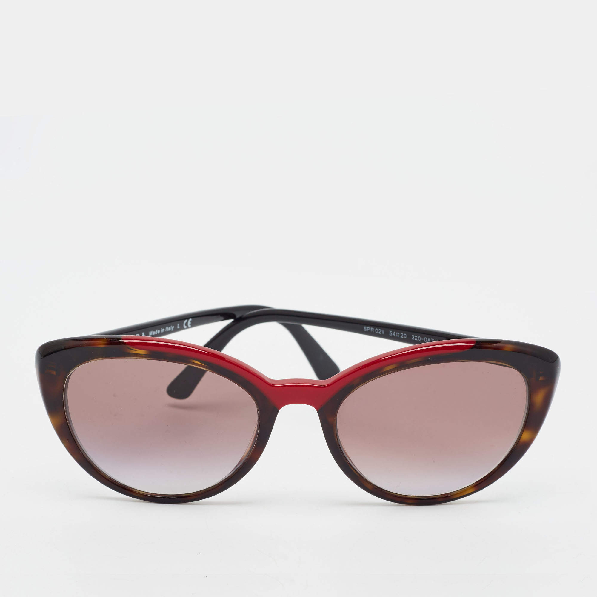 Pre Owned Prada Dark Brown/Red Gradient SPR 02V Cat Eye Sunglasses