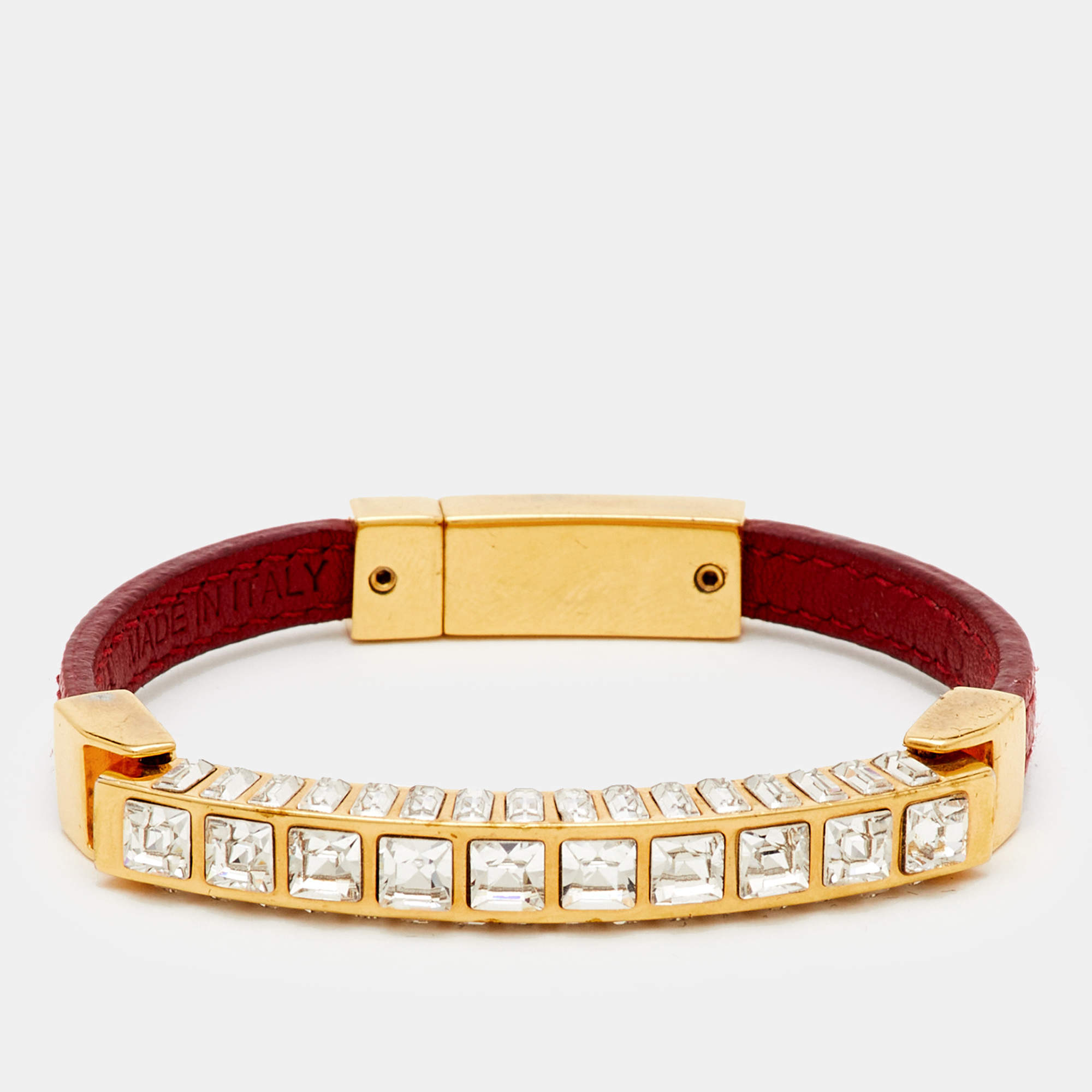 Pre Owned Prada Crystals Leather Gold Tone Brcelert S