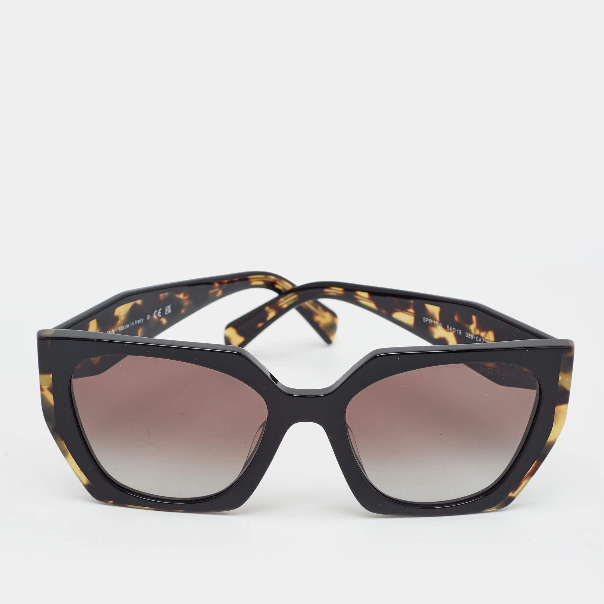 Pre Owned Prada Tortoiseshell Brown Gradient SPR 15W Frame Square Sunglasses