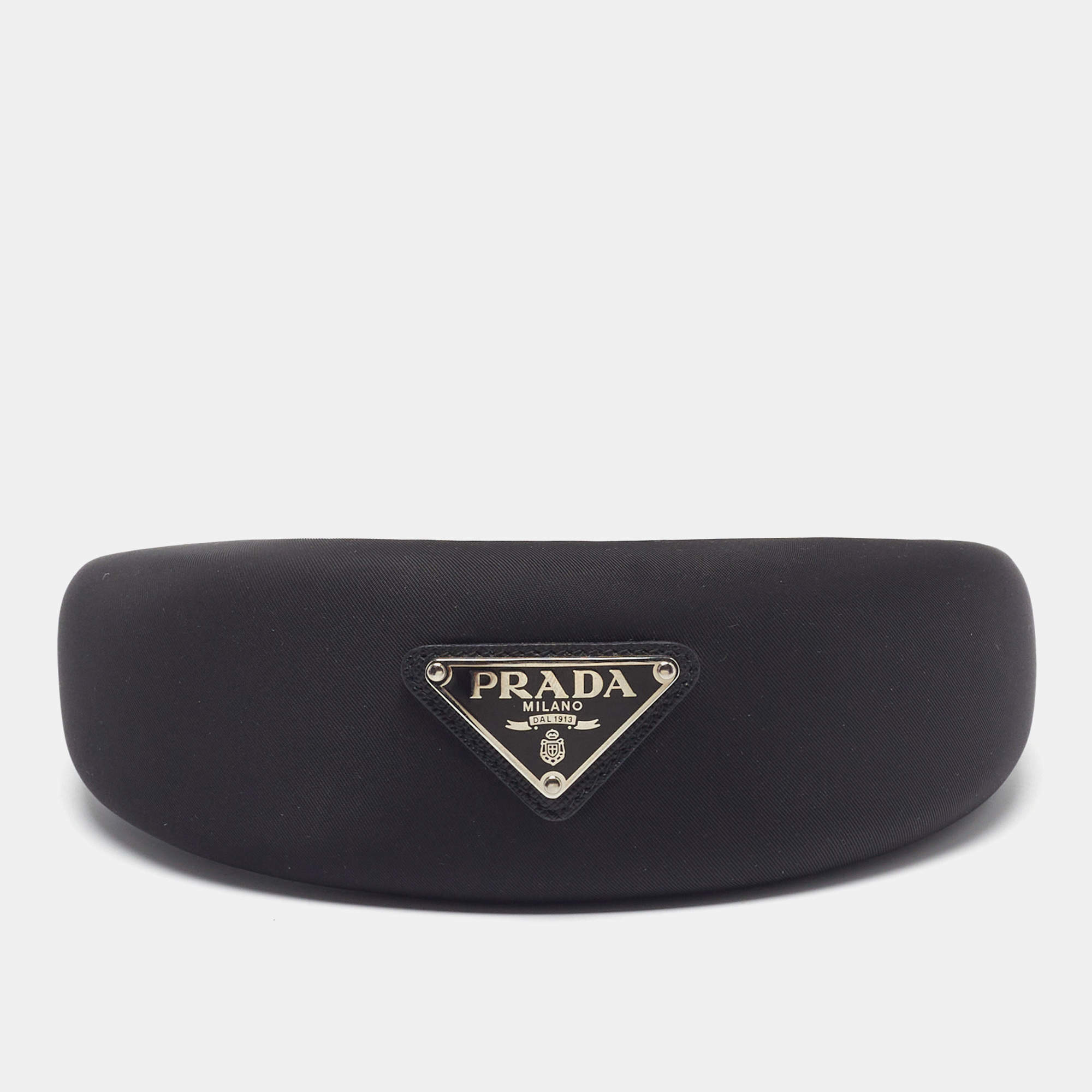 Pre Owned Prada Re-Nylon Triangle Logo Black Wide Headband