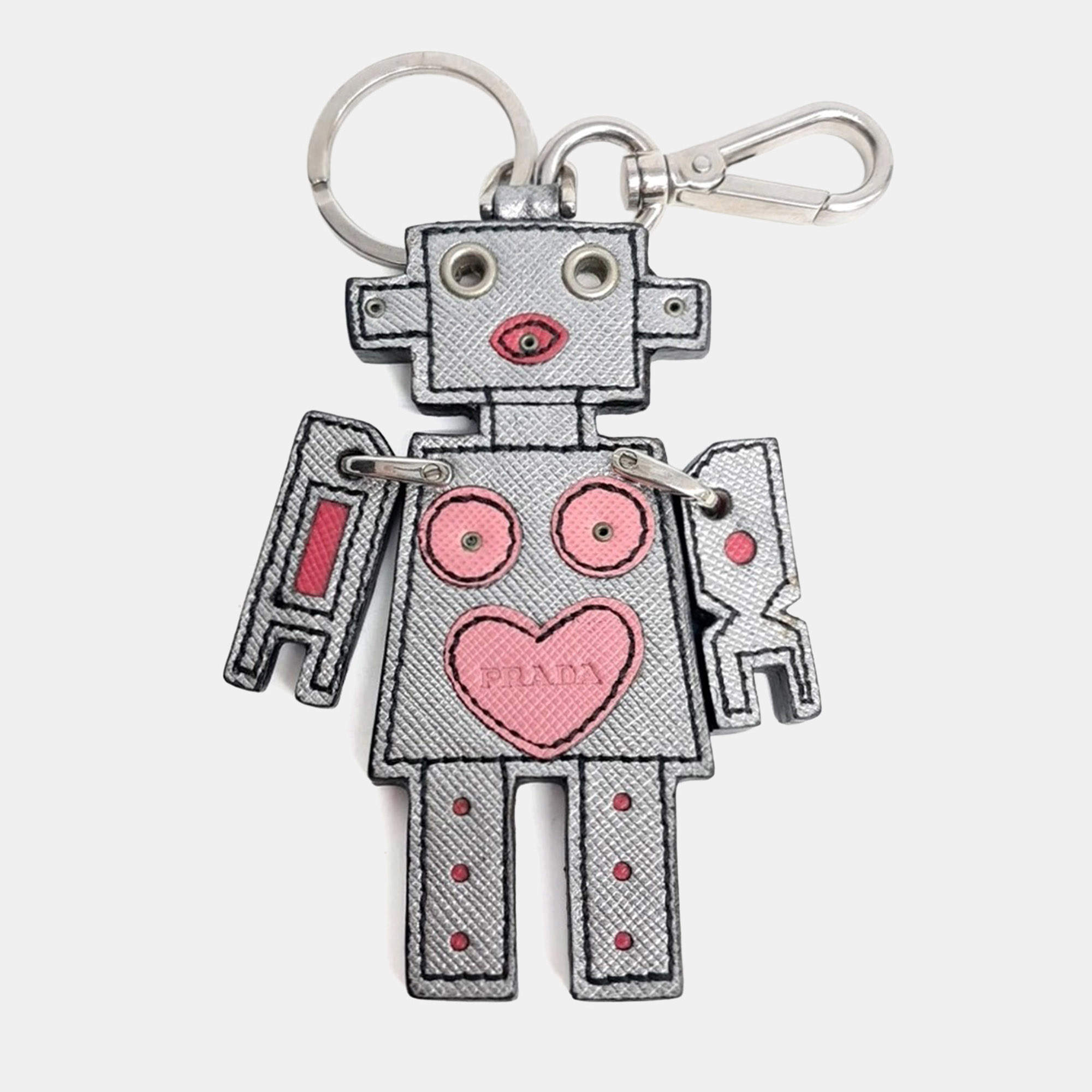 Pre Owned Prada Robot Grey/Multicolor Leather keyring and Bag Charm