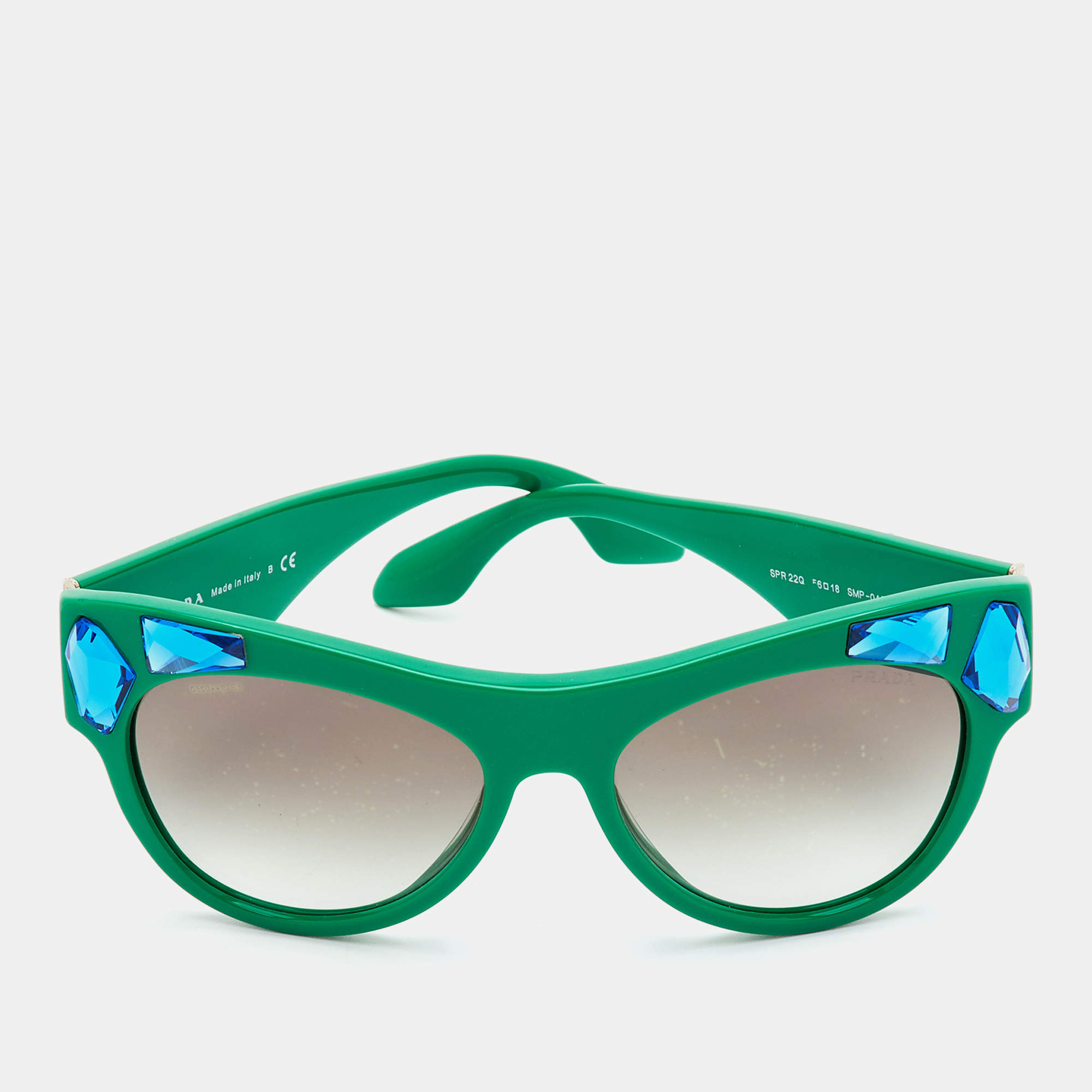 مملوكة مسبقًا Prada Green/Brown Gradient SPR22Q Jeweled Cat-Eye Sunglasses