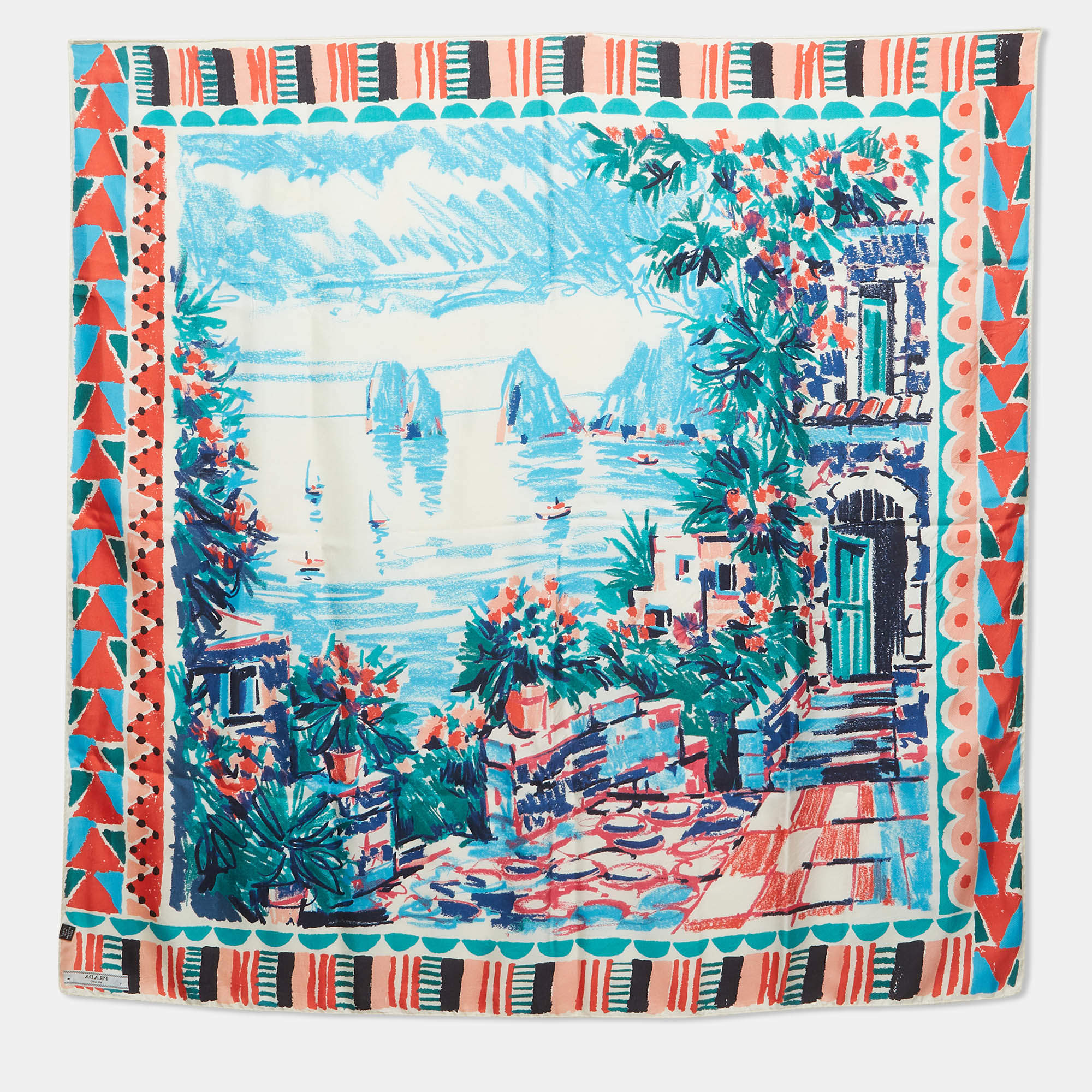 Pre Owned Prada Multicolor Printed Silk Scarf 90 