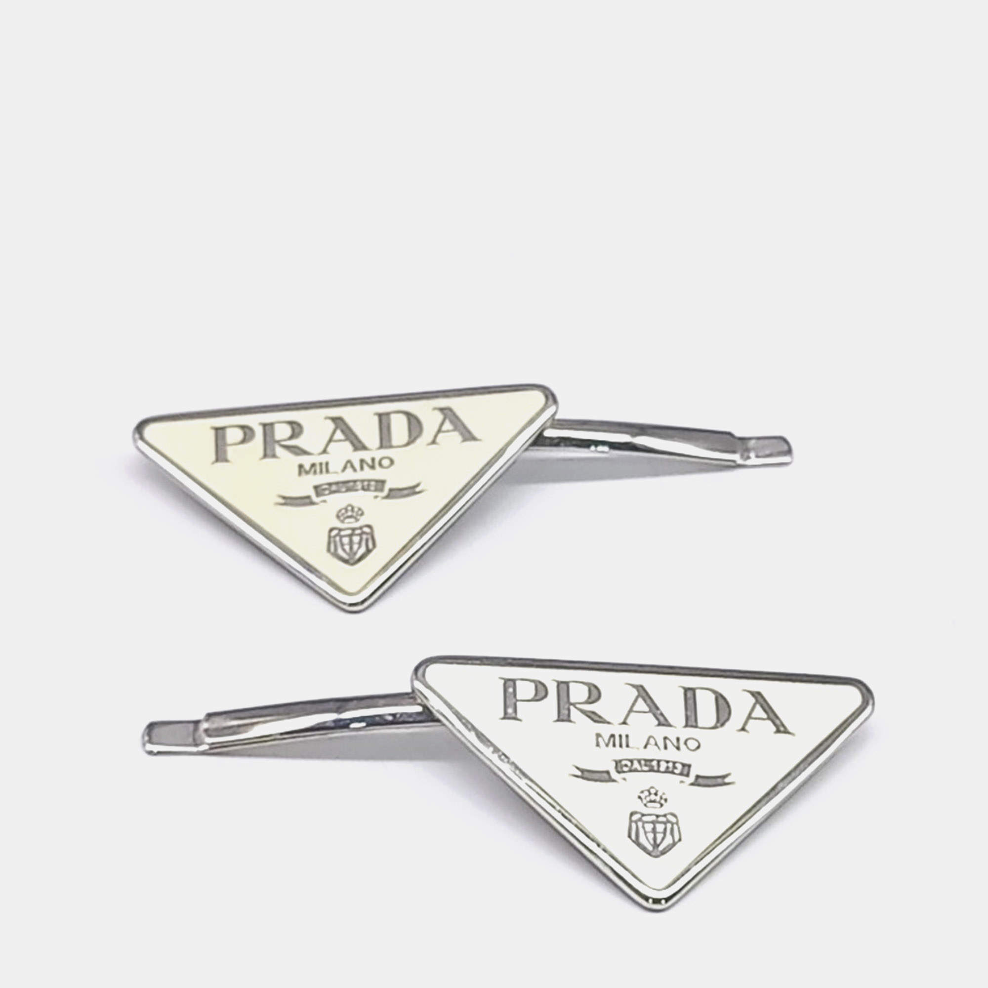 Pre Owned Prada Ivory Silver Plated hairpin