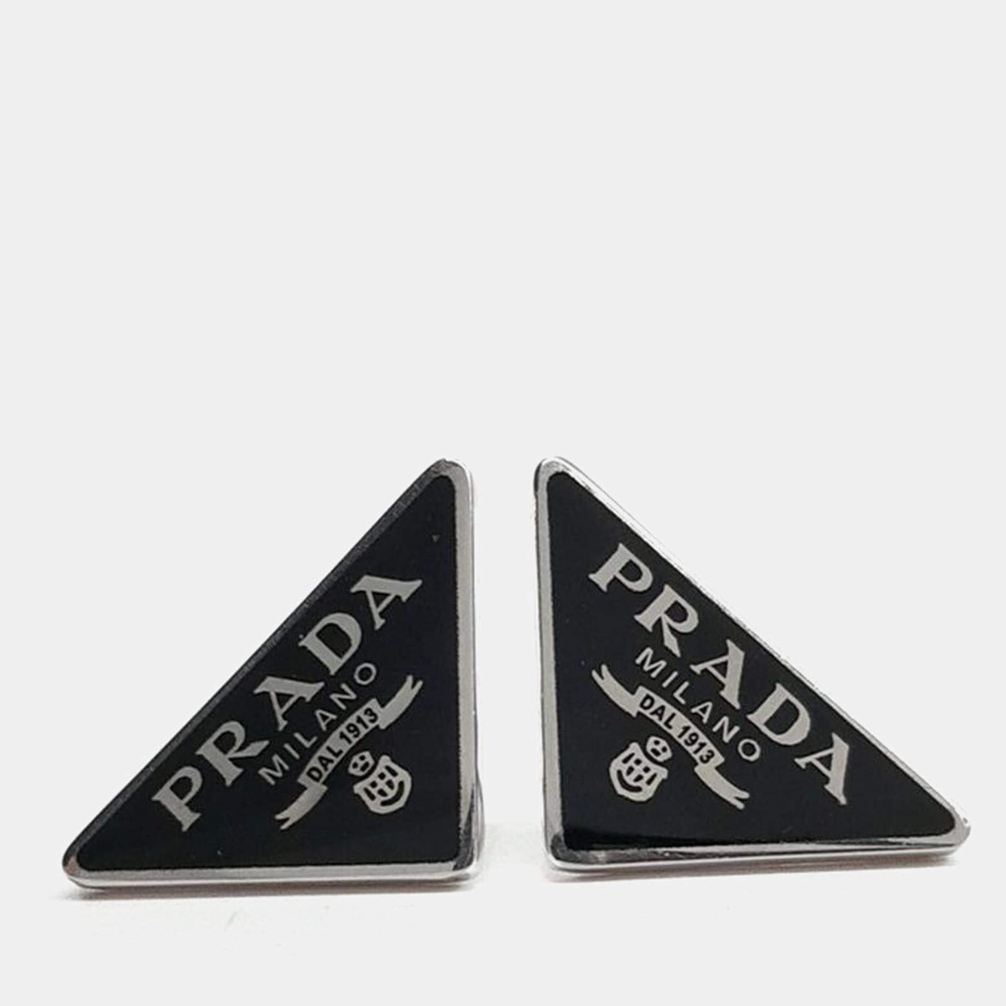 مملوكة مسبقًا Prada Silver Triangle Logo Earrings