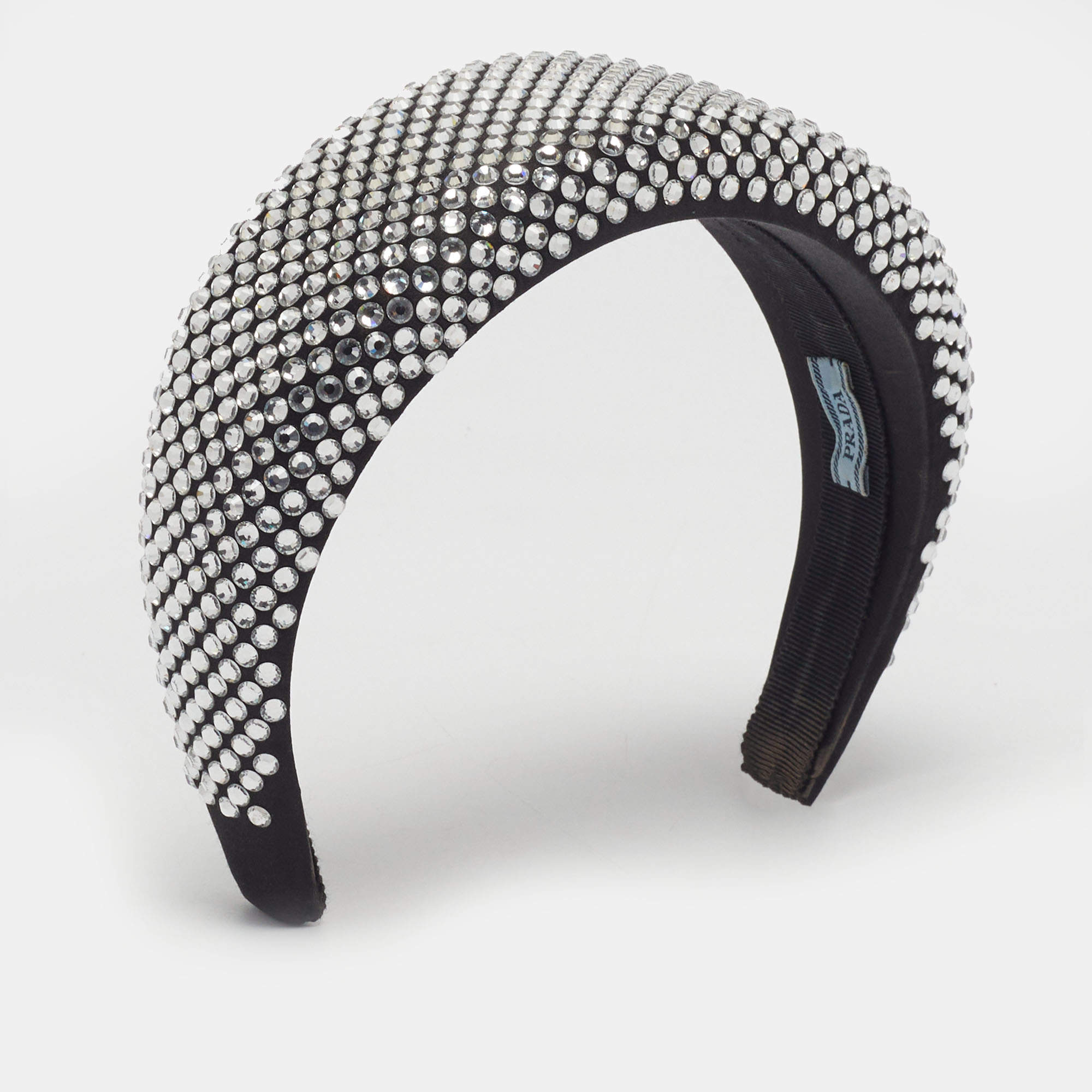 Pre Owned Prada Black Crystal Embellished Satin Oversized Headband