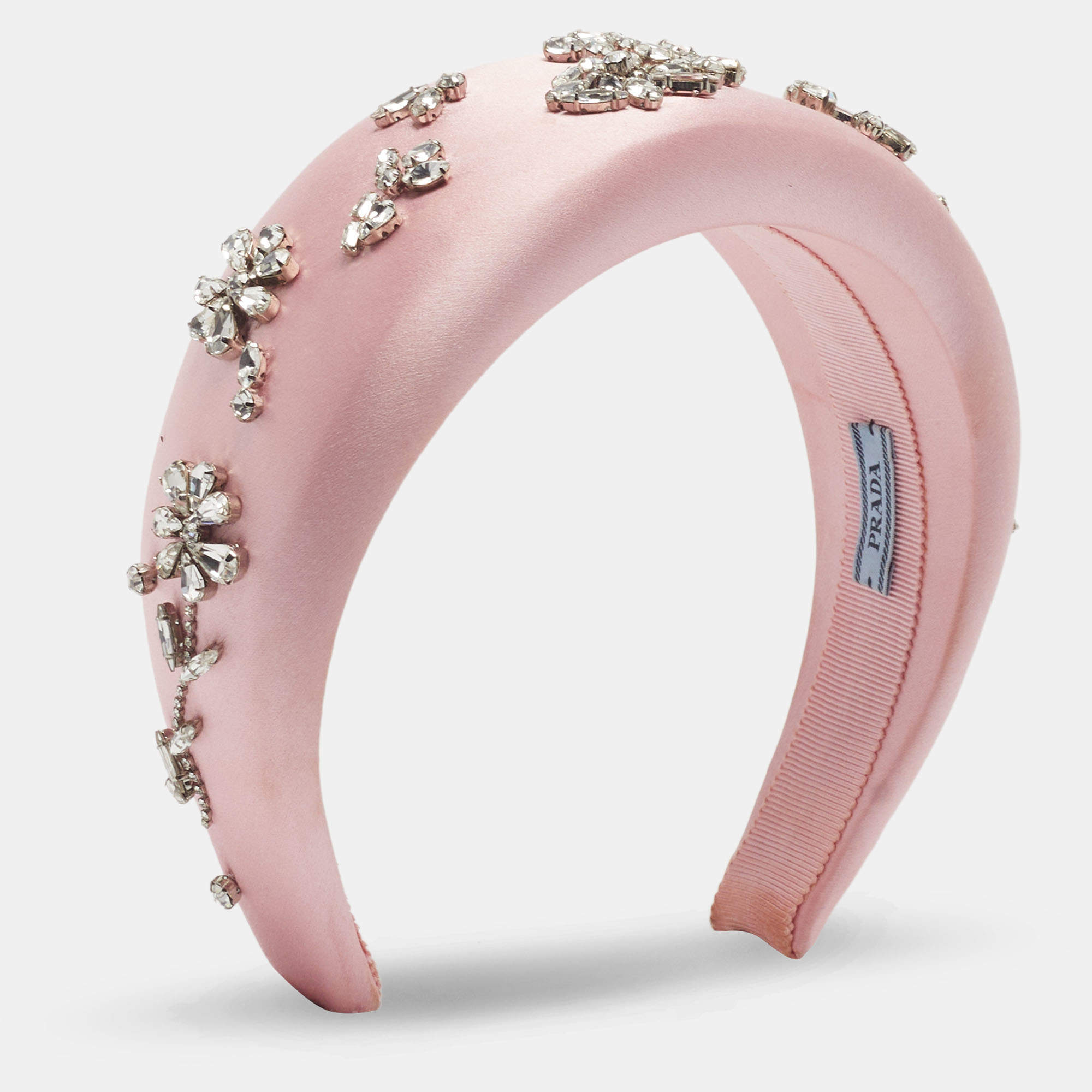 Pre Owned Prada Pink Crystal Embellished Satin Headband