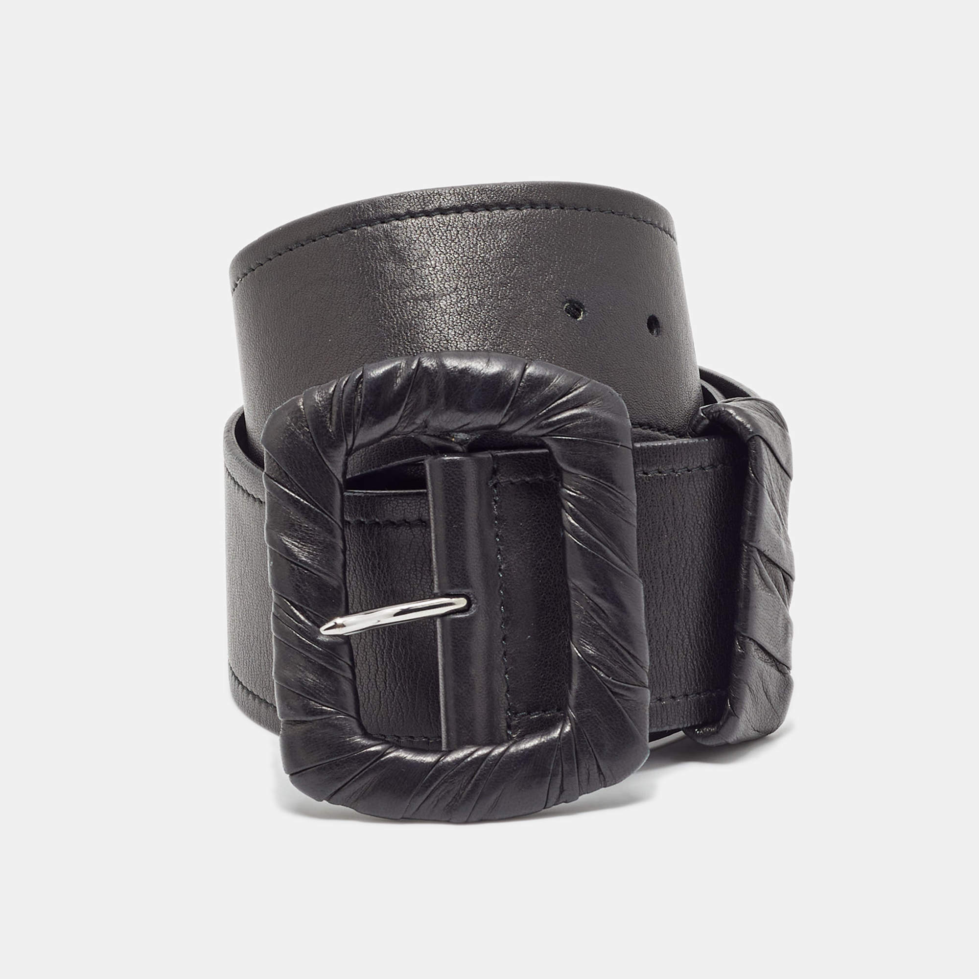 Pre Owned Prada 80CM Wide Buckle Belt Black Leather