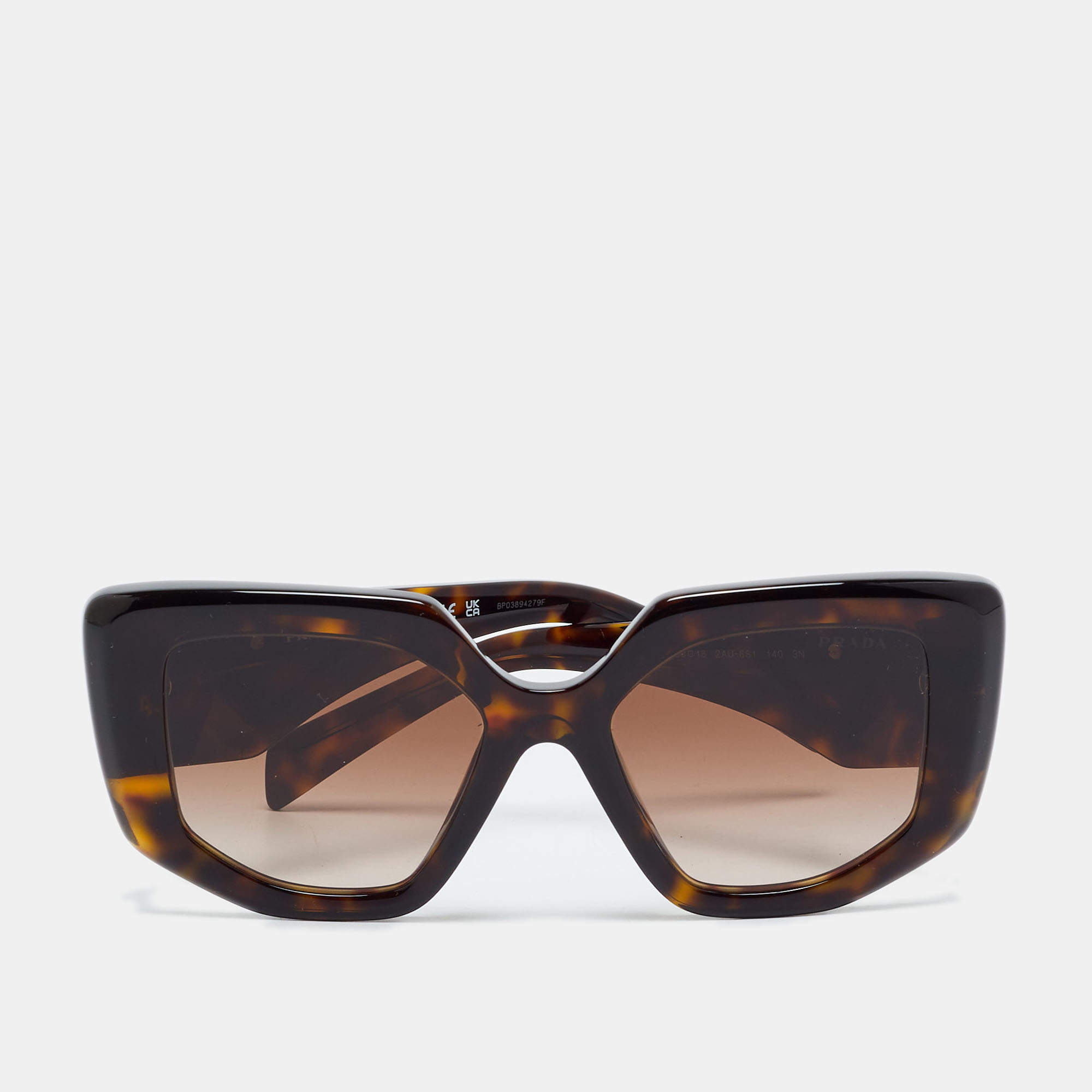 Pre Owned Prada Tortoiseshell Brown Gradient SPR 14Z Symbole Cat Eye Sunglasses 