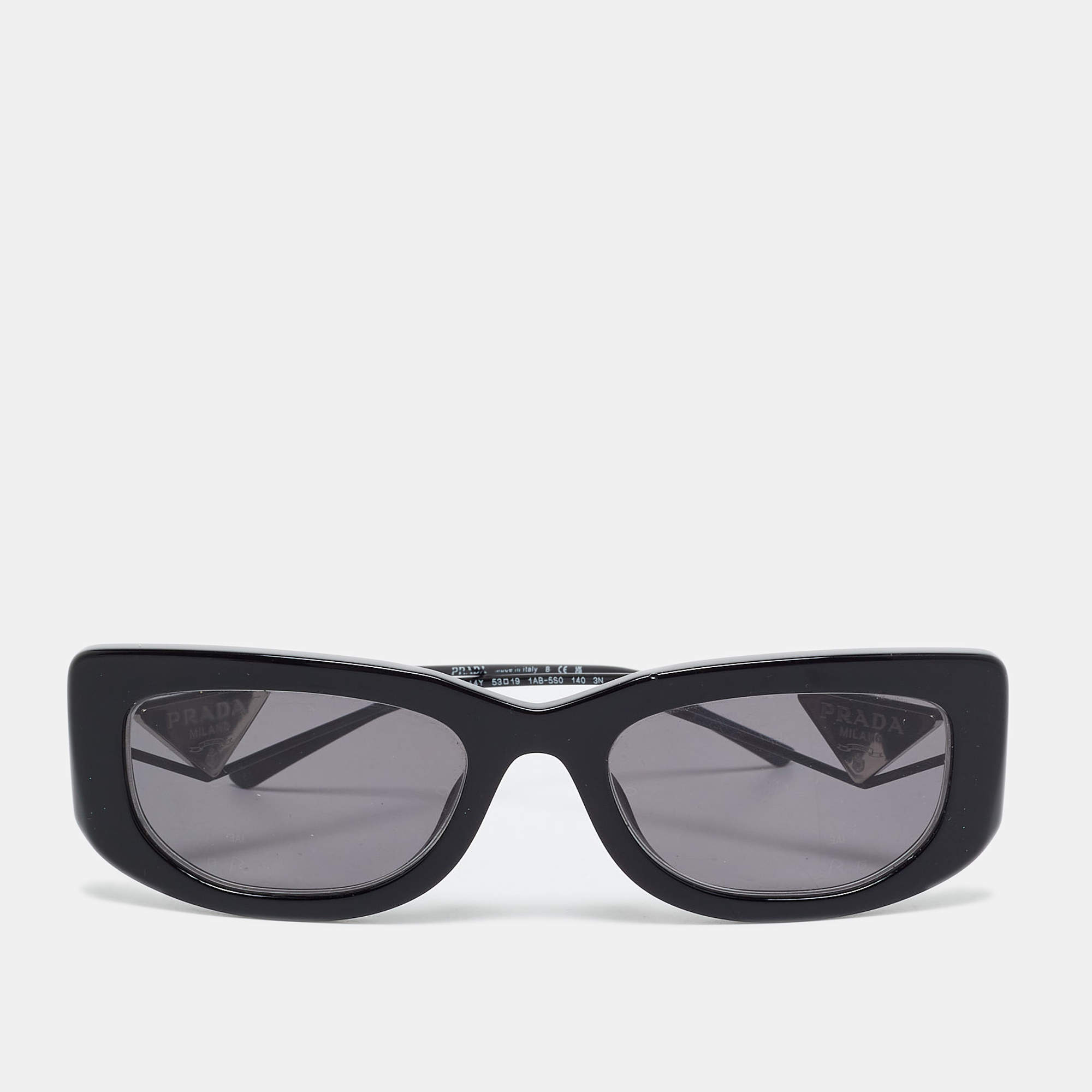 Pre Owned Prada Black SPR 14Y Triangle Logo Rectangle Sunglasses