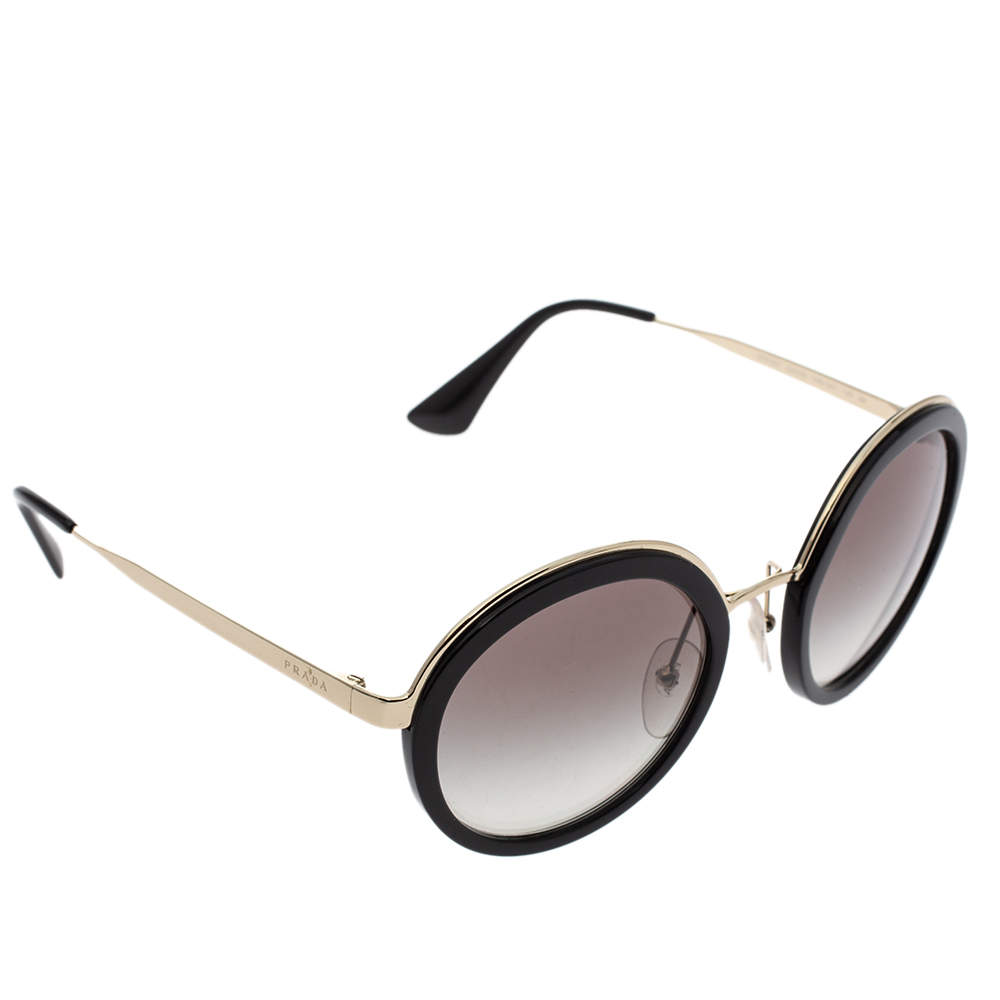 Prada Black & Pale Gold/ Anthracite Gradient SPR50T Round Cinema Sunglasses
