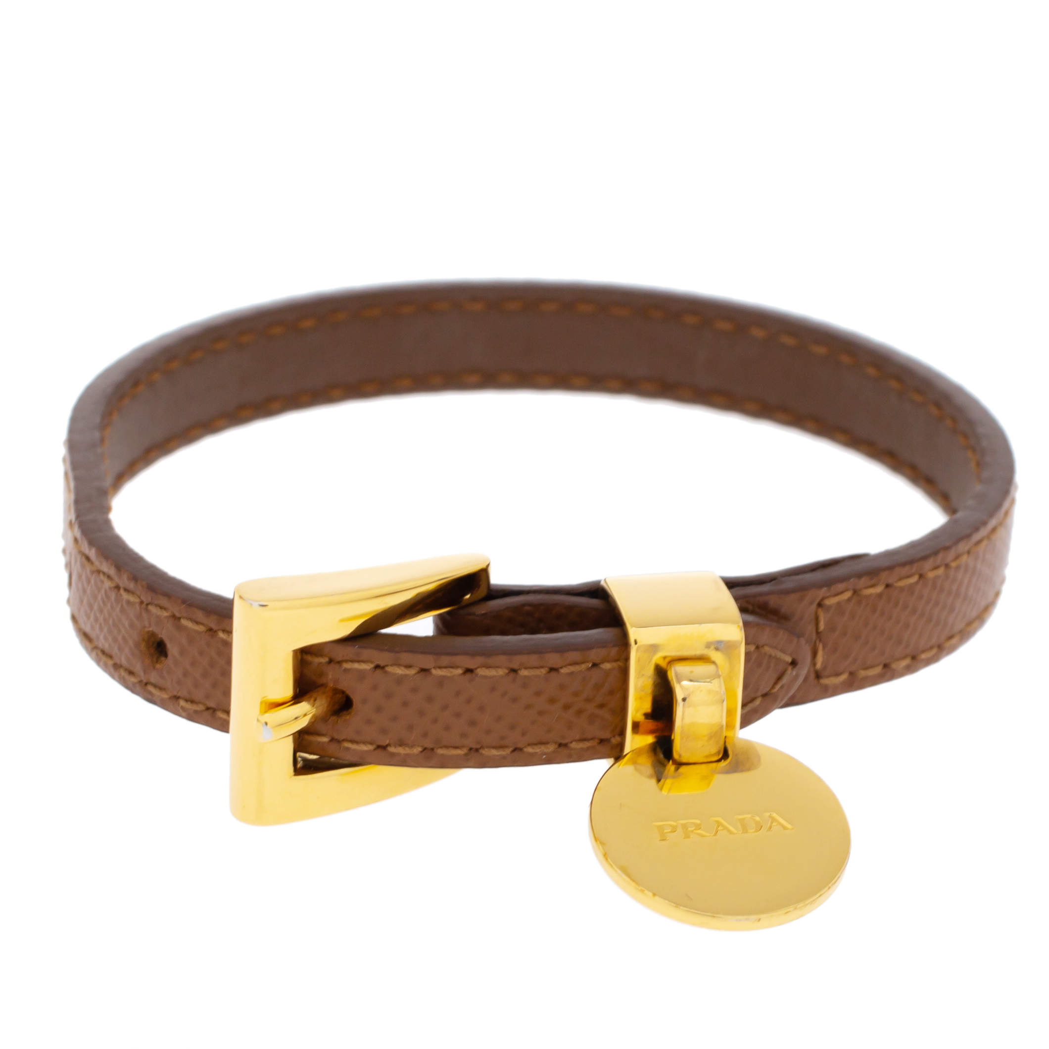 Prada Caramel Saffiano Leather Gold Tone Bracelet Prada | The Luxury Closet
