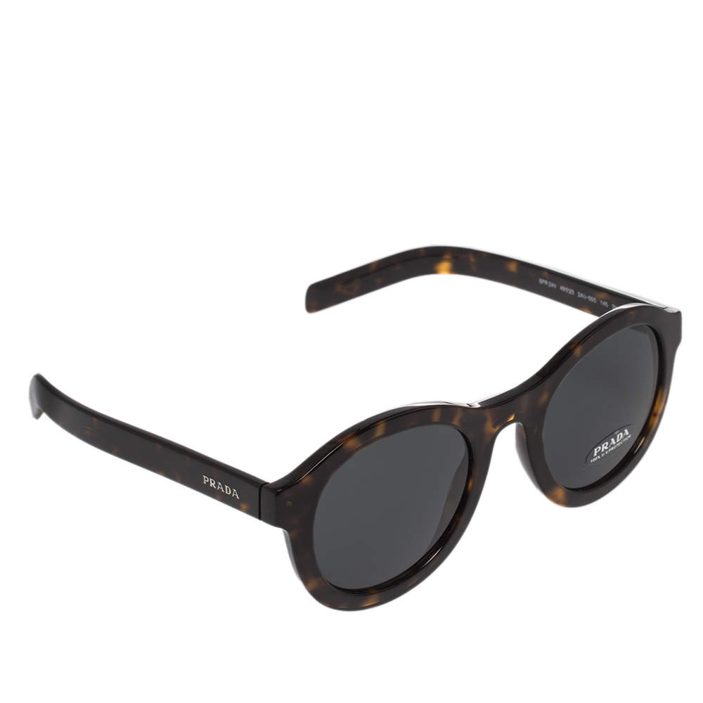 Pre Owned Prada Tortoise Brown/Grey SPR 24V Round Sunglasses