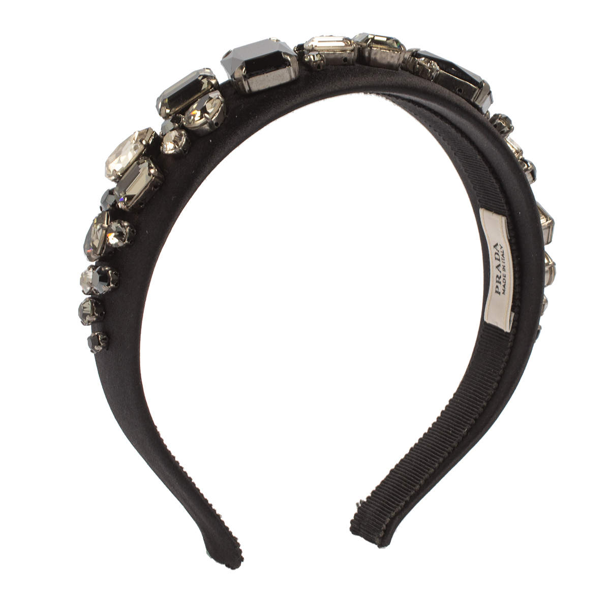 Pre Owned Prada Black Crystal Embellished Satin Headband