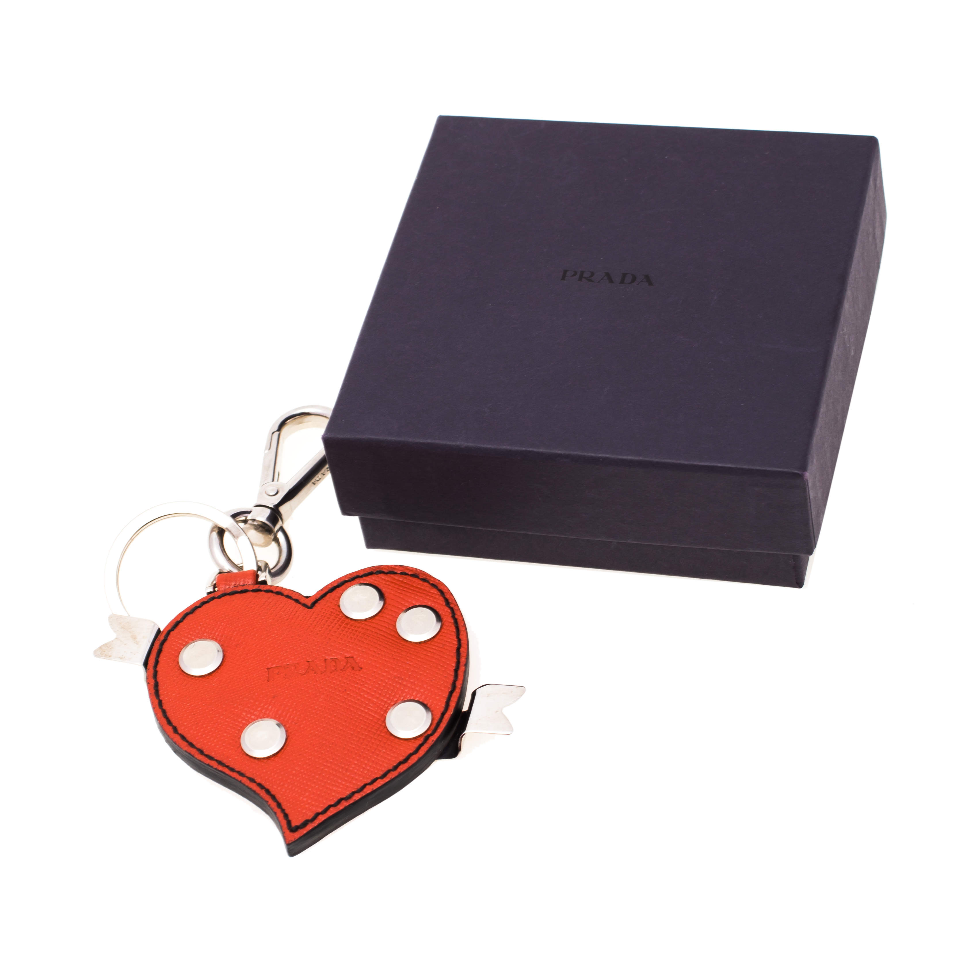 Prada Coral Red Leather Heart Bag Charm/ Key Ring Prada