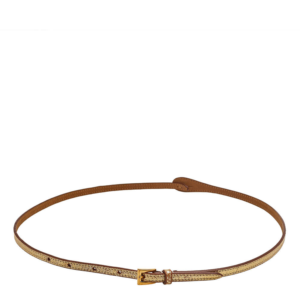 Pre Owned Prada Metallic Gold Leather Thin Waist Belt 80 CM