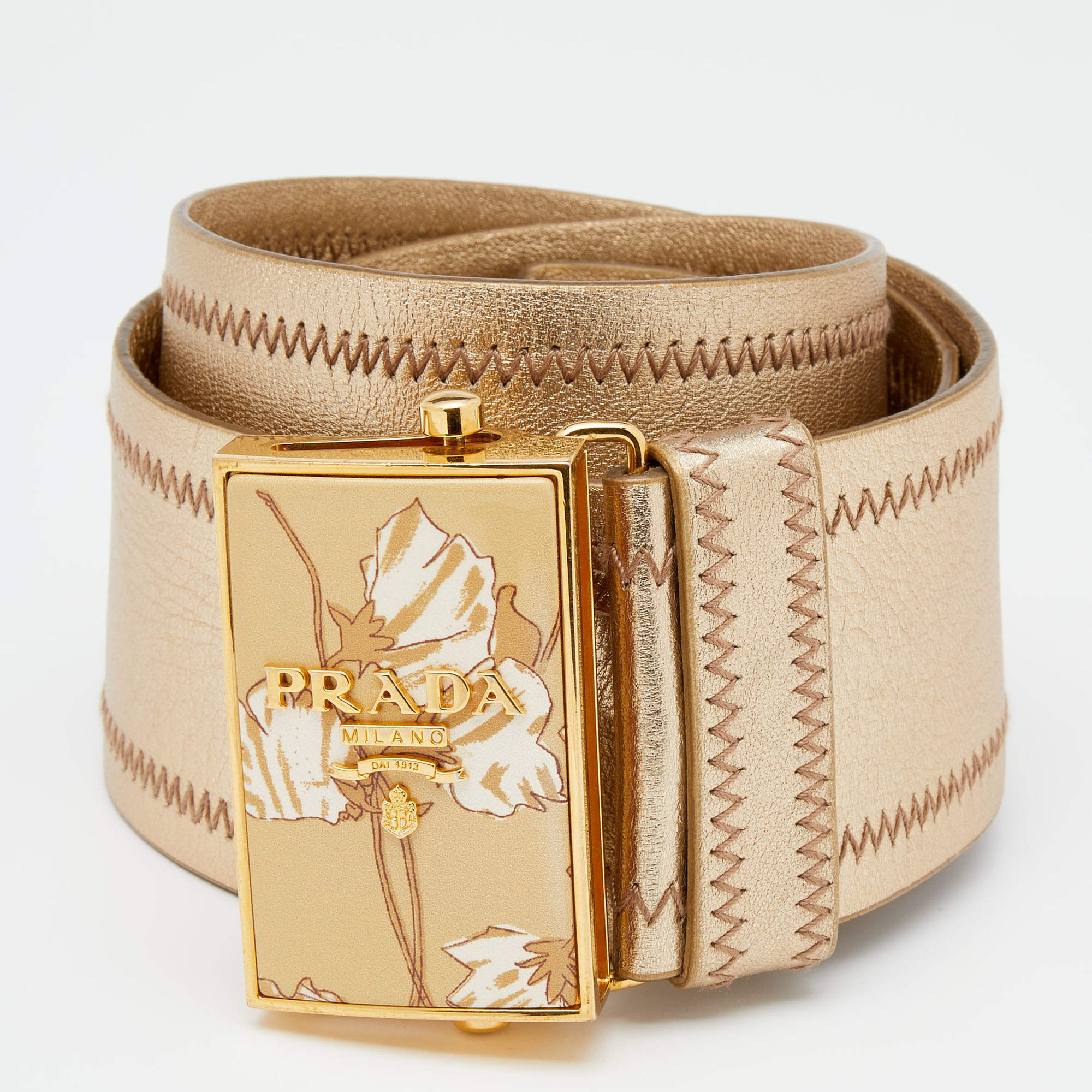 Prada Metallic Gold Leather Waist Belt 85 CM