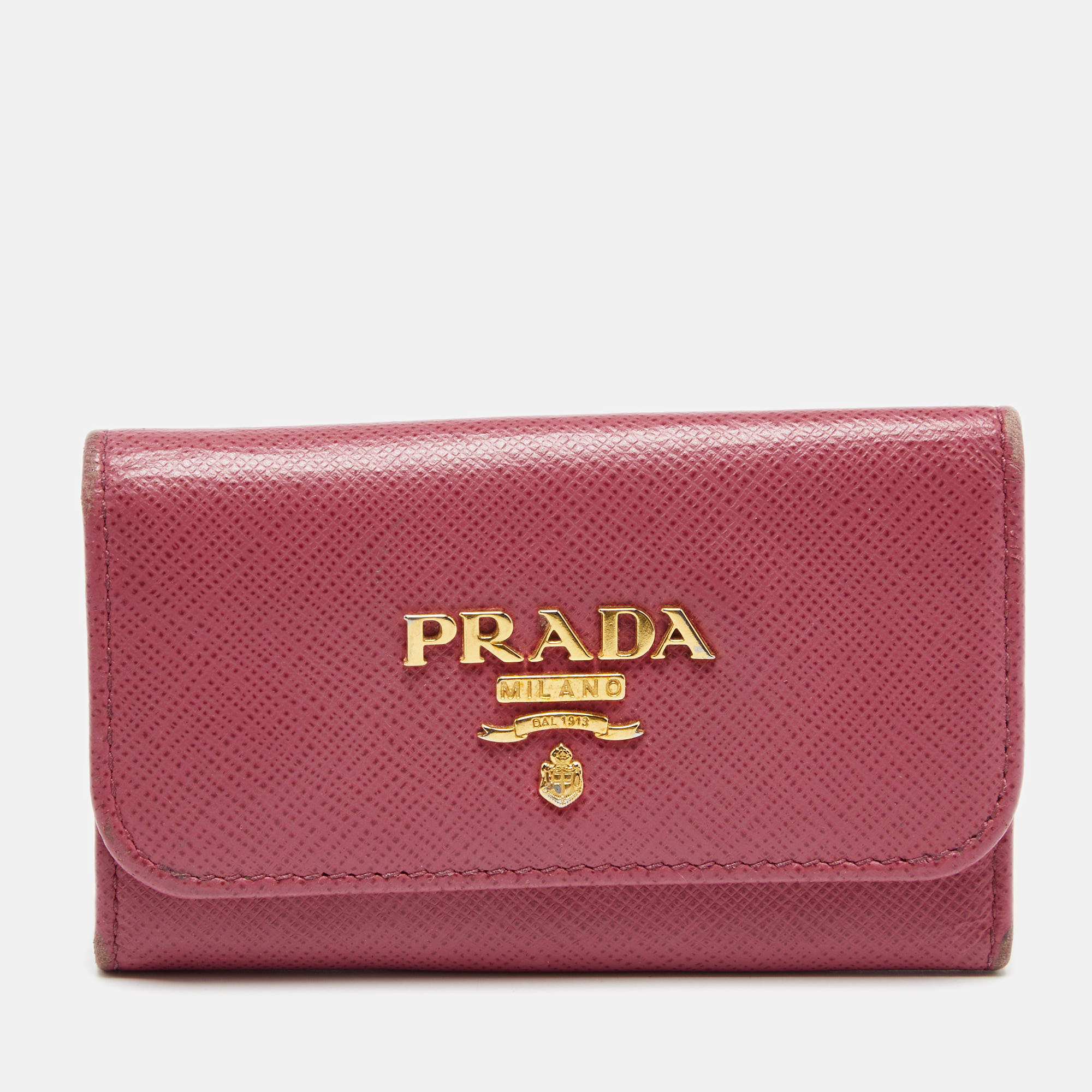 Prada Pink Saffiano Lux Leather Key Case Holder