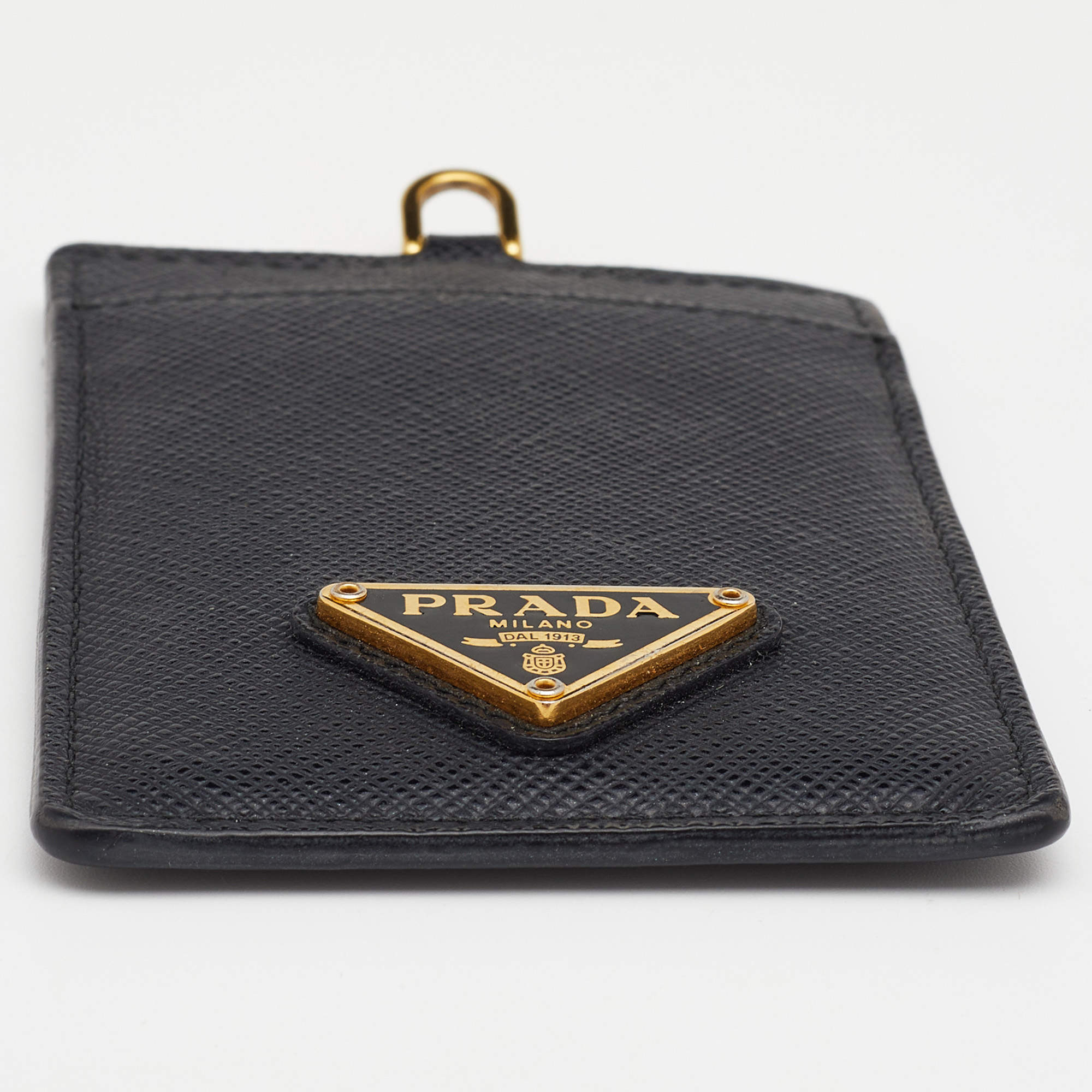 Prada Saffiano Thunder Lacca Black Card Case Badge Holder 1MC007