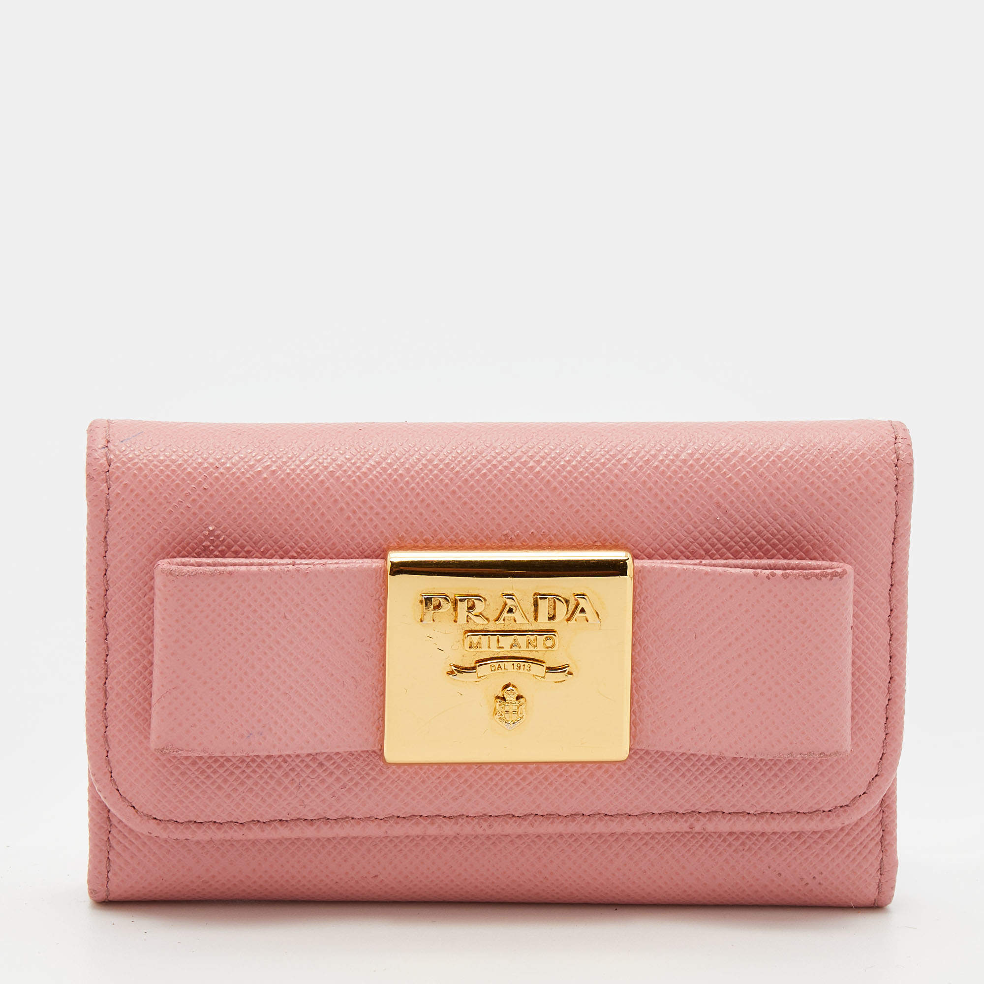 Prada Pink Saffiano Leather Key Case Holder
