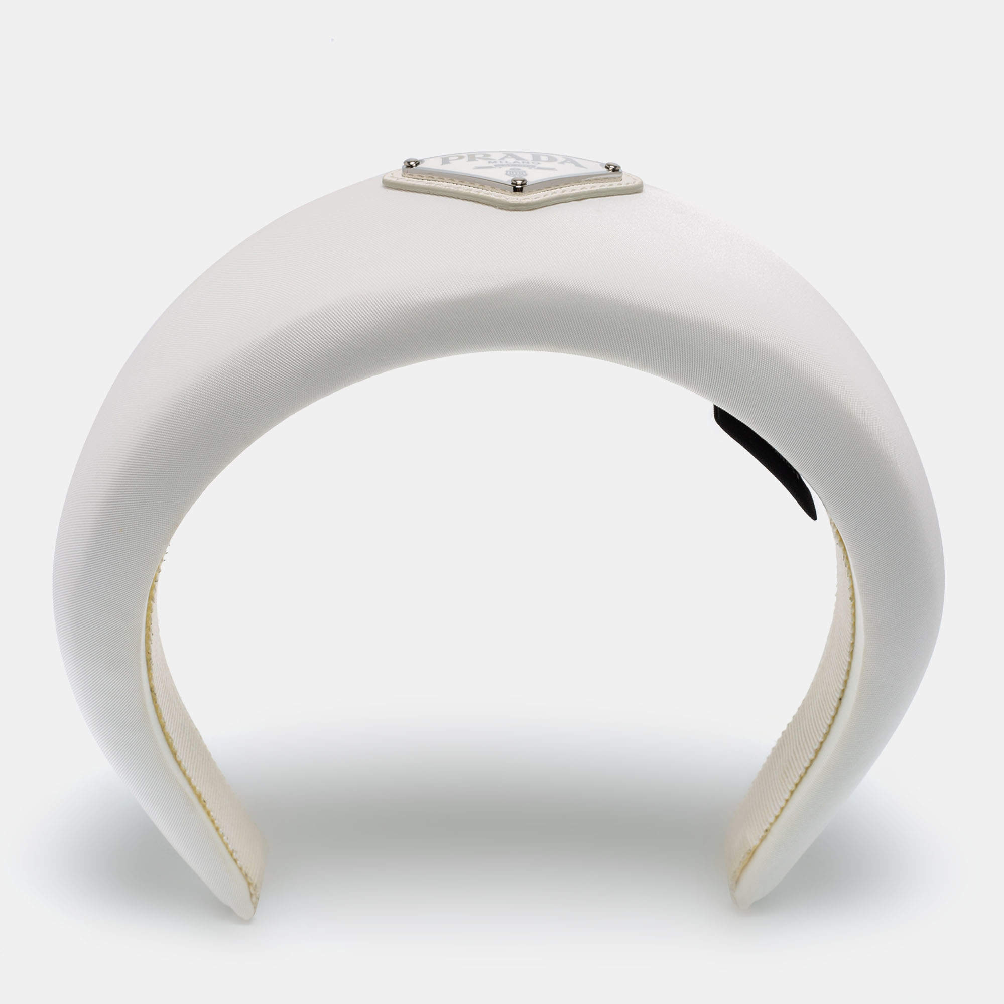 Pre Owned Prada White Enamel Logo Detail Re-Nylon Headband 