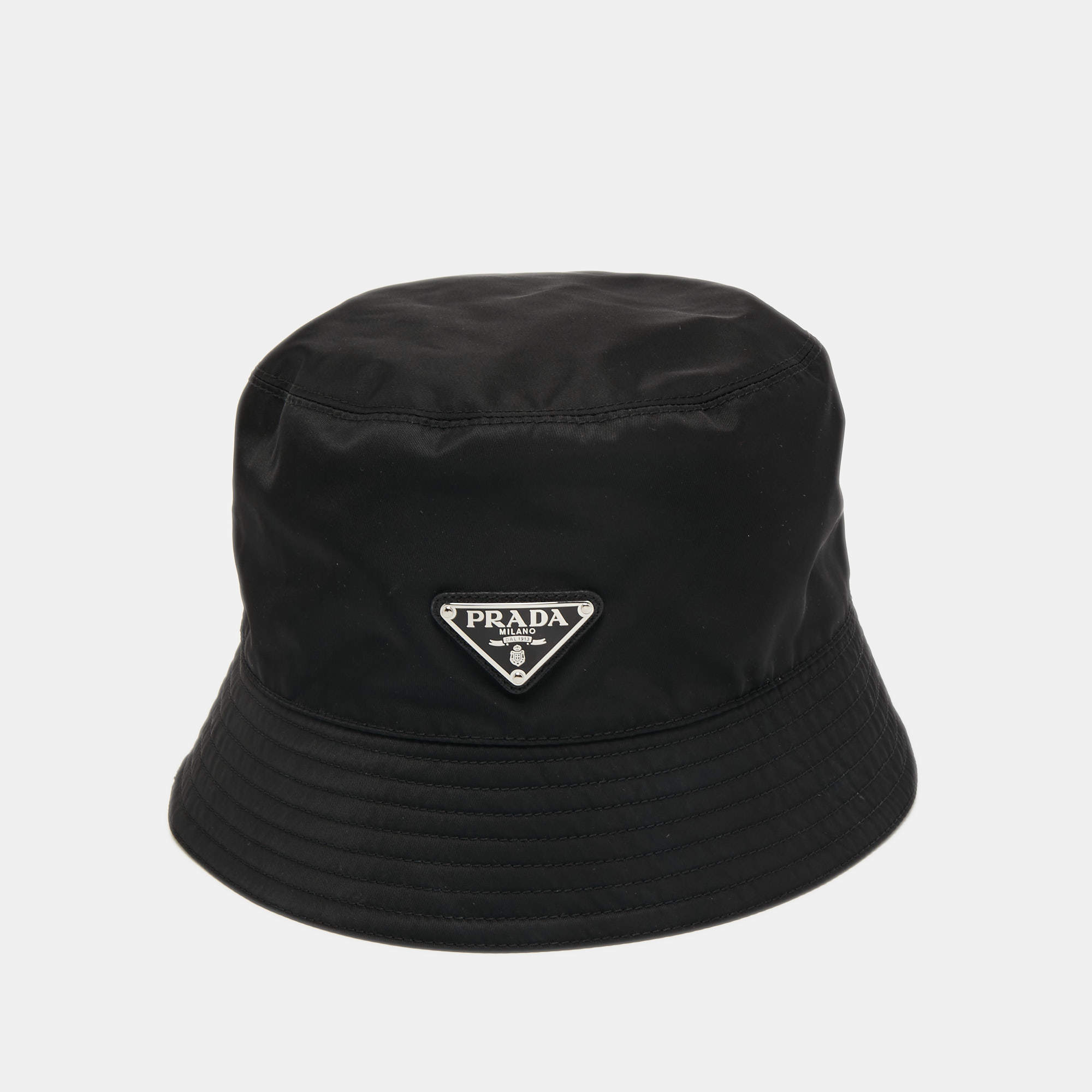 Prada Black Eco-Nylon Bucket Hat L Prada