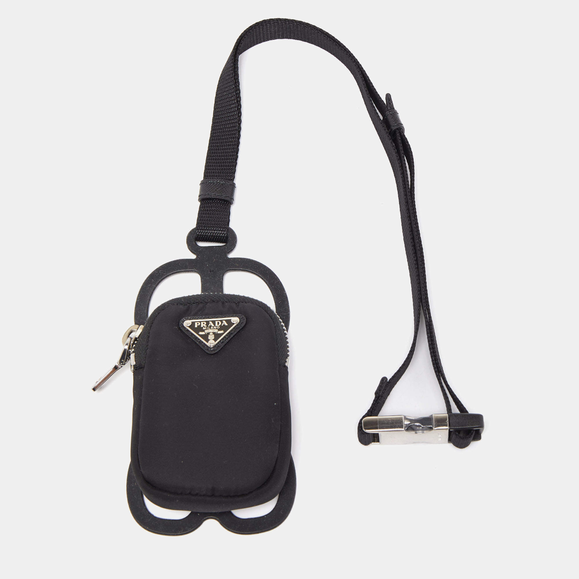 Prada Black Nylon and Rubber Smartphone Case Lanyard 