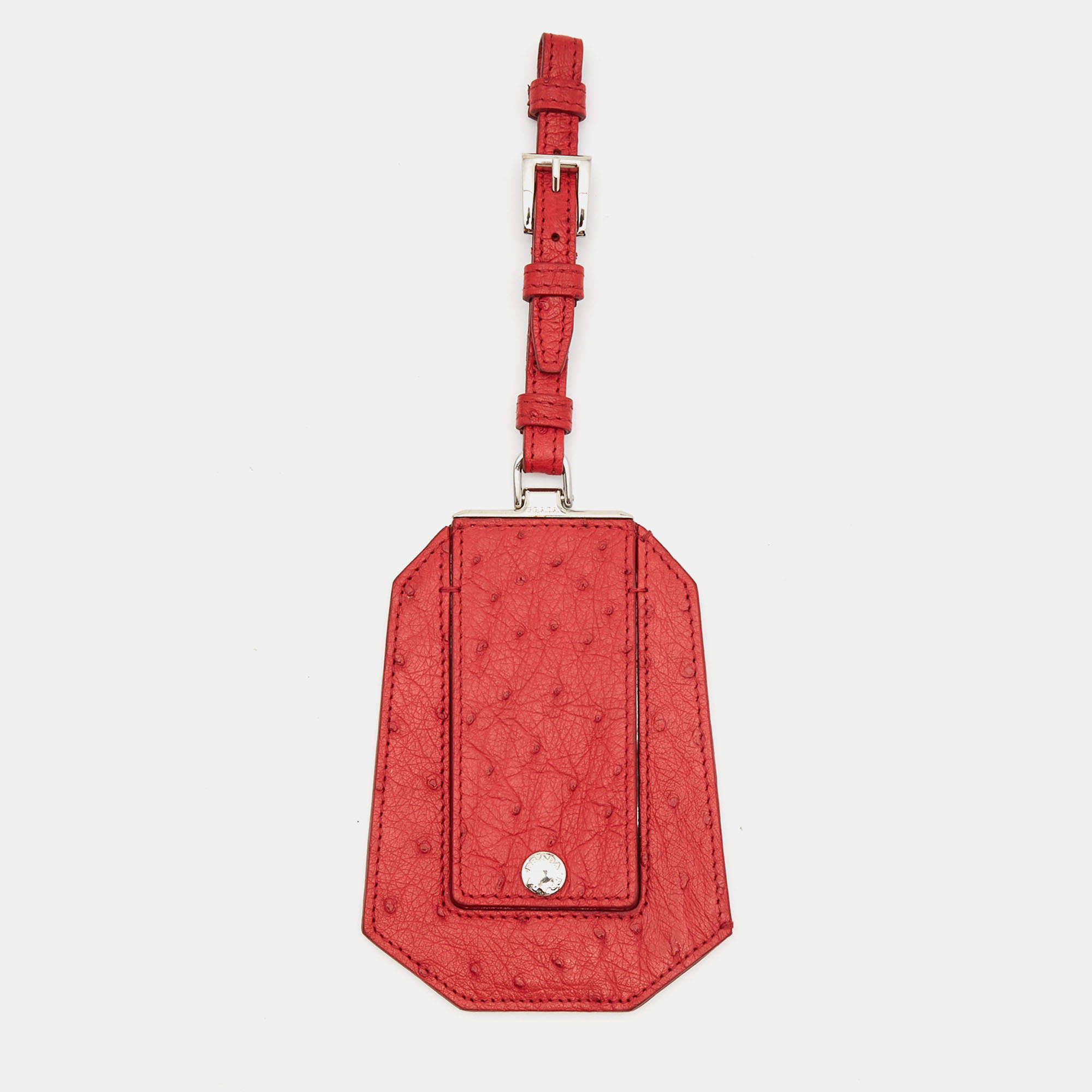 Prada Red Ostrich Leather Luggage Name Tag