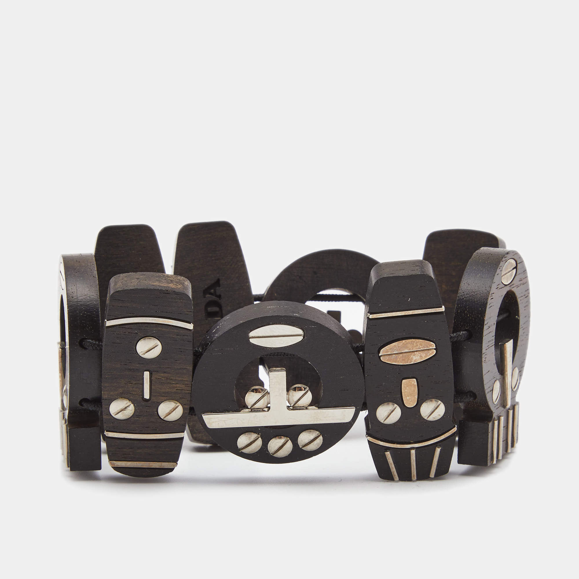 Prada Brown Wooden Face Motif Wrap Bracelet