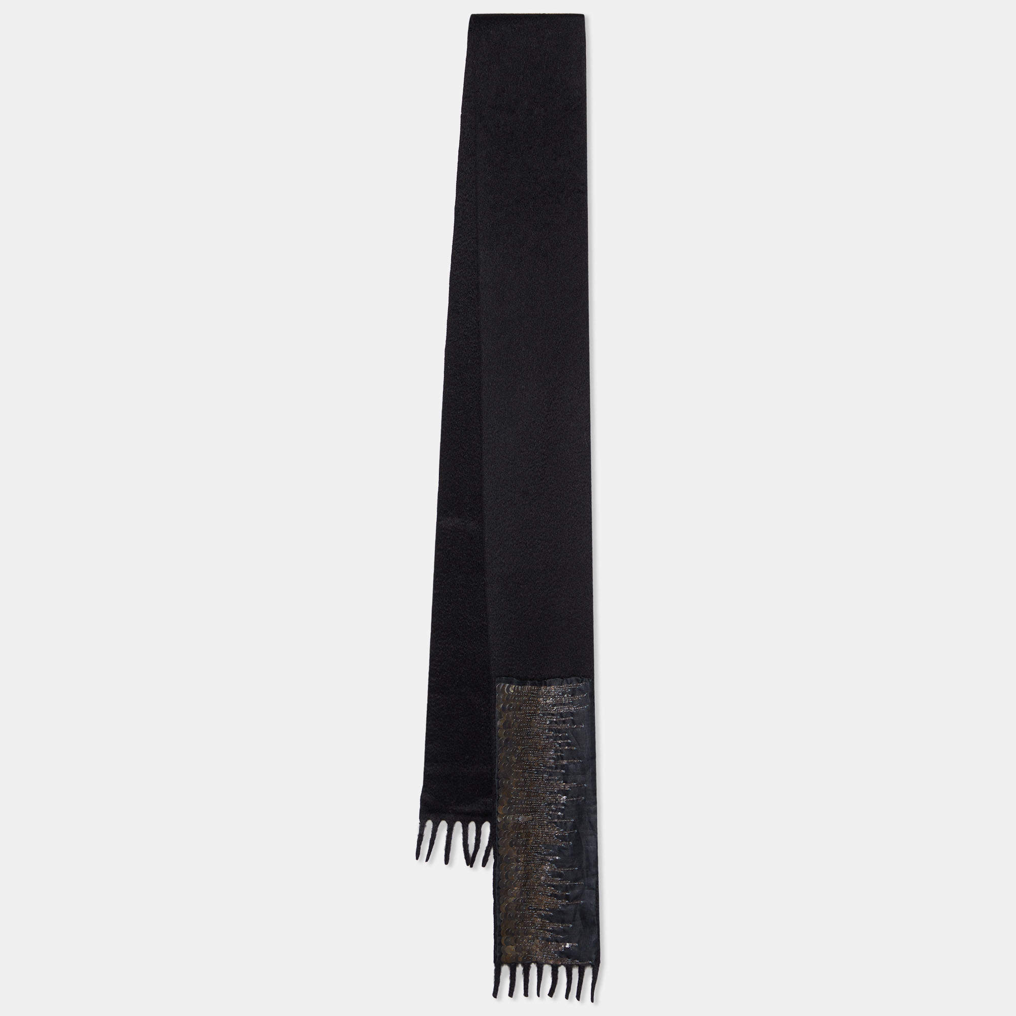 Prada Black Cashmere Embellished Fringed Stole