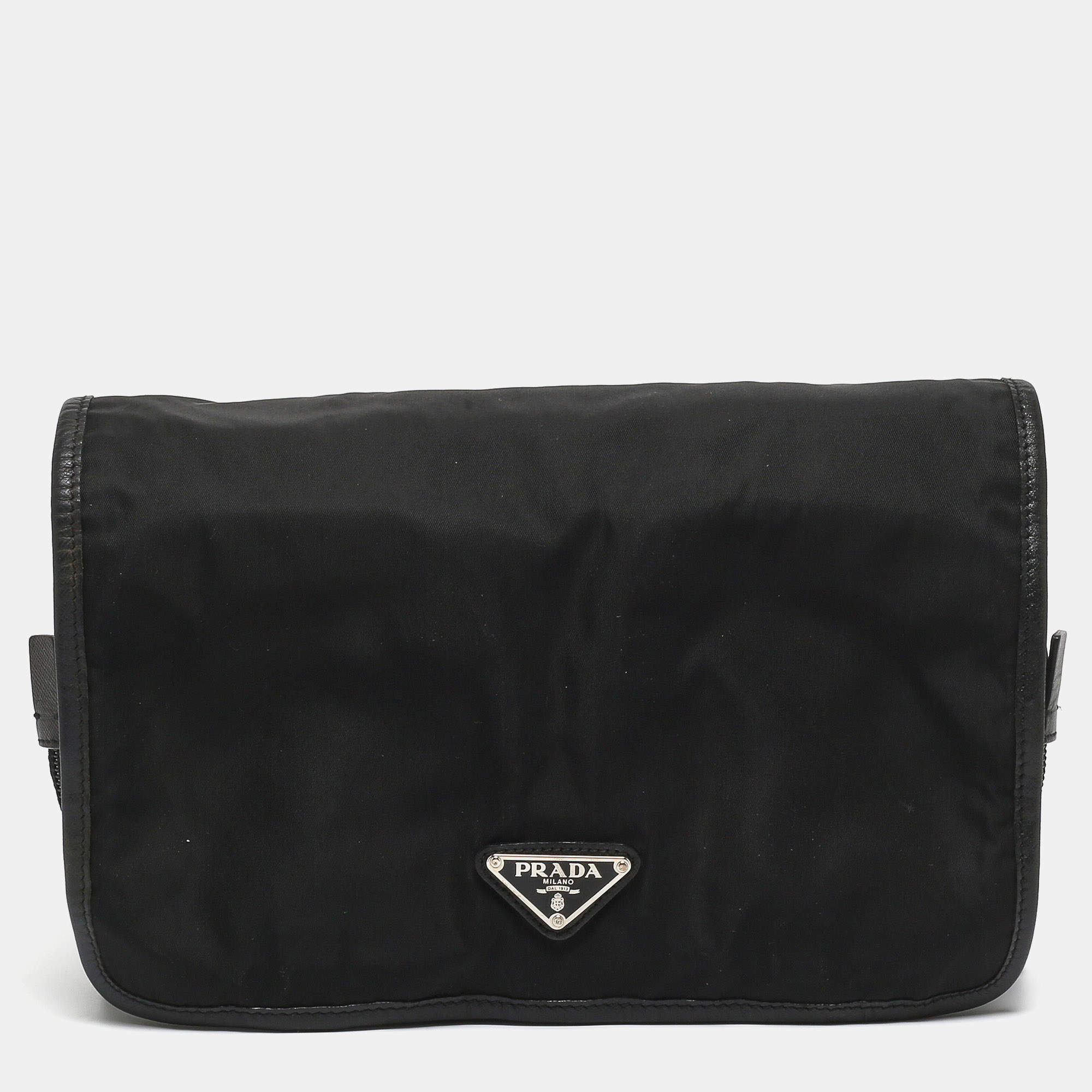 Prada Black Nylon and Leather Foldable Toiletry Pouch