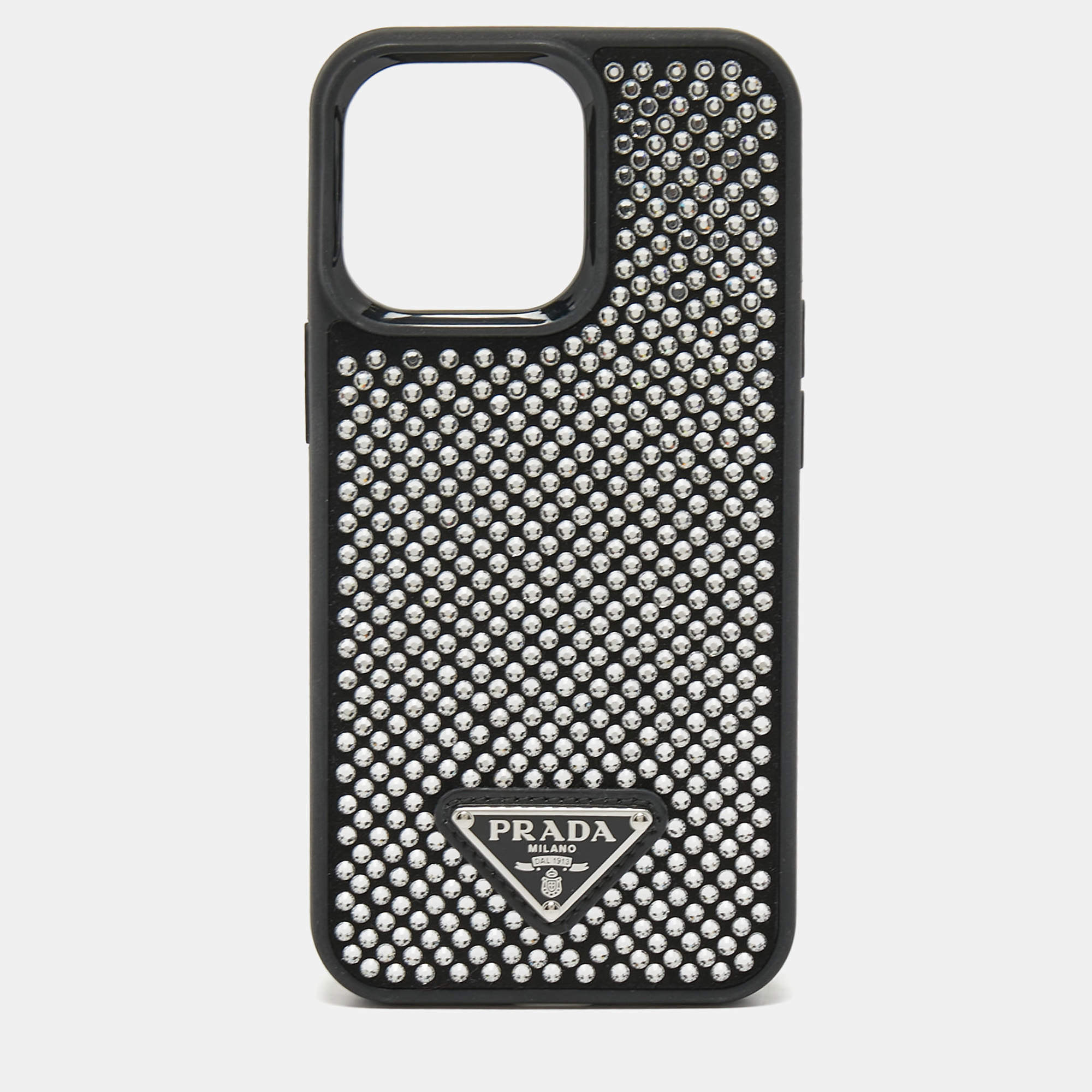 Prada Black/Silver Rubber Crystals Embellished iPhone 13 Pro Case