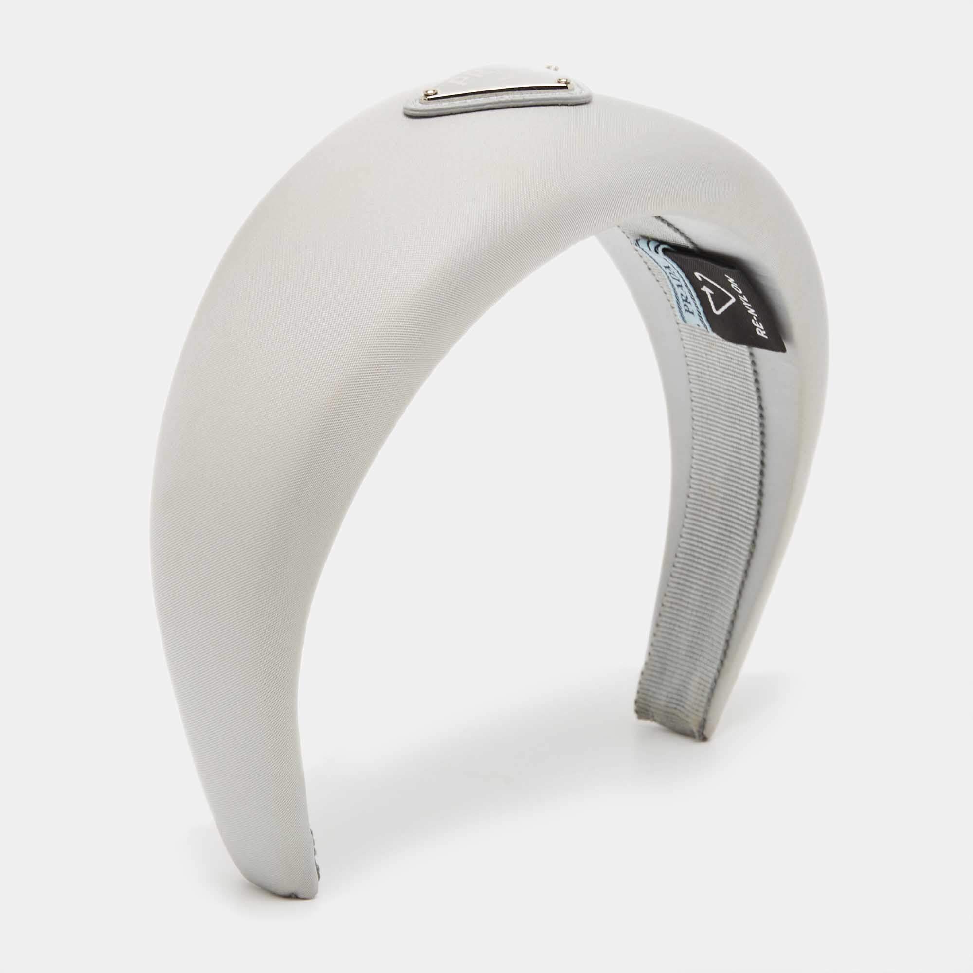 Pre Owned Prada Grey Triangle Logo Re-Nylon Headband