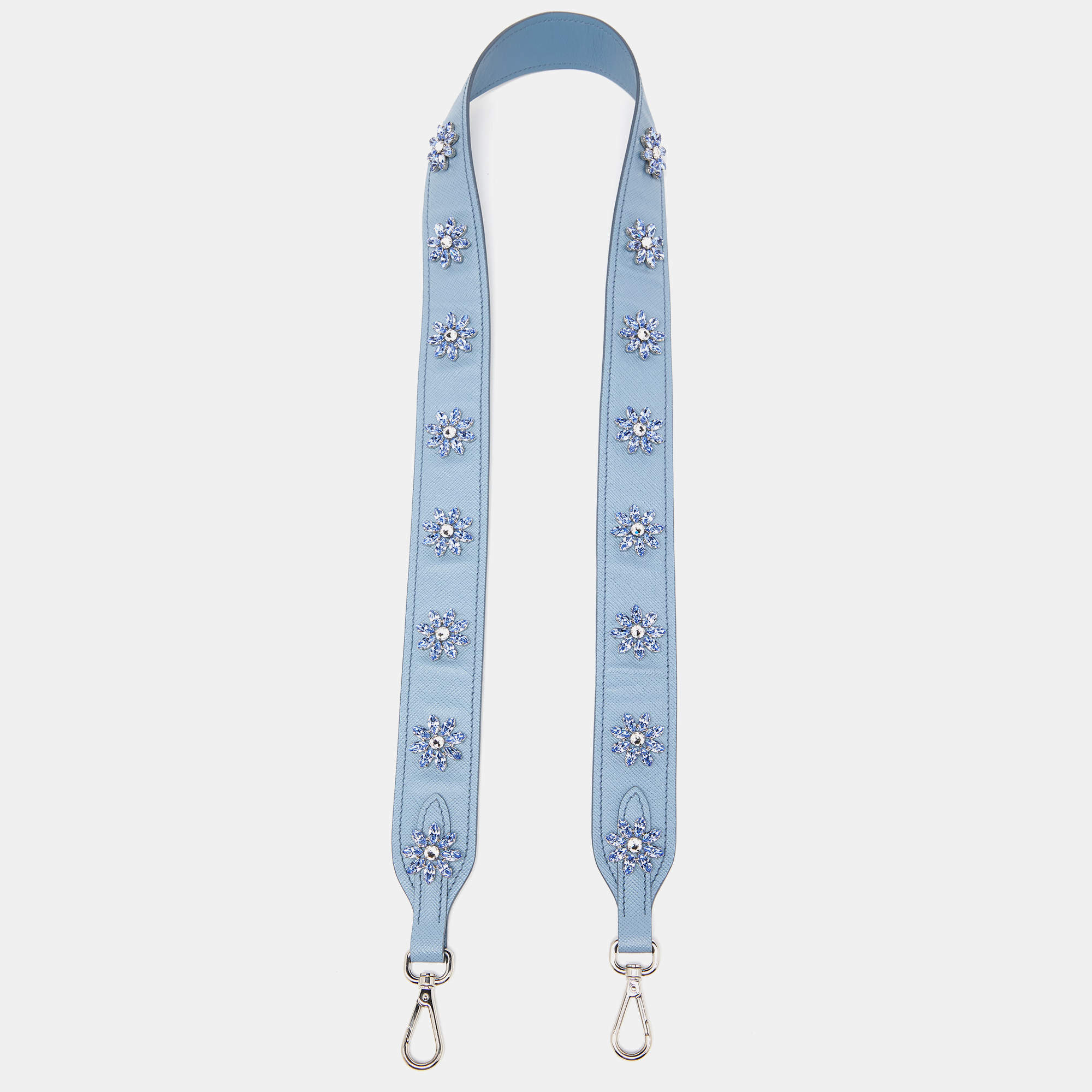 Prada Light Blue Saffiano Leather Crystals Embellished Shoulder Bag Strap