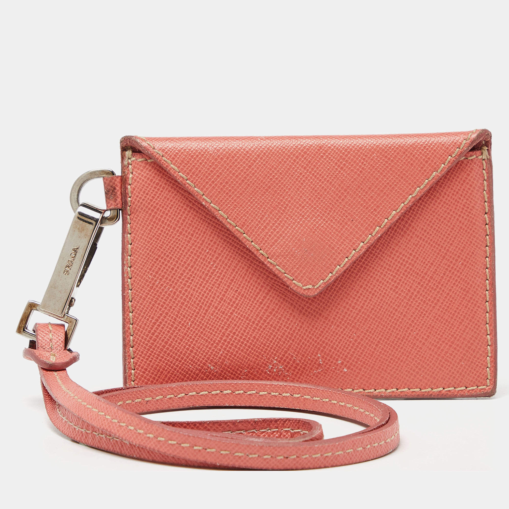 Prada Orange Saffiano Leather Badge Holder