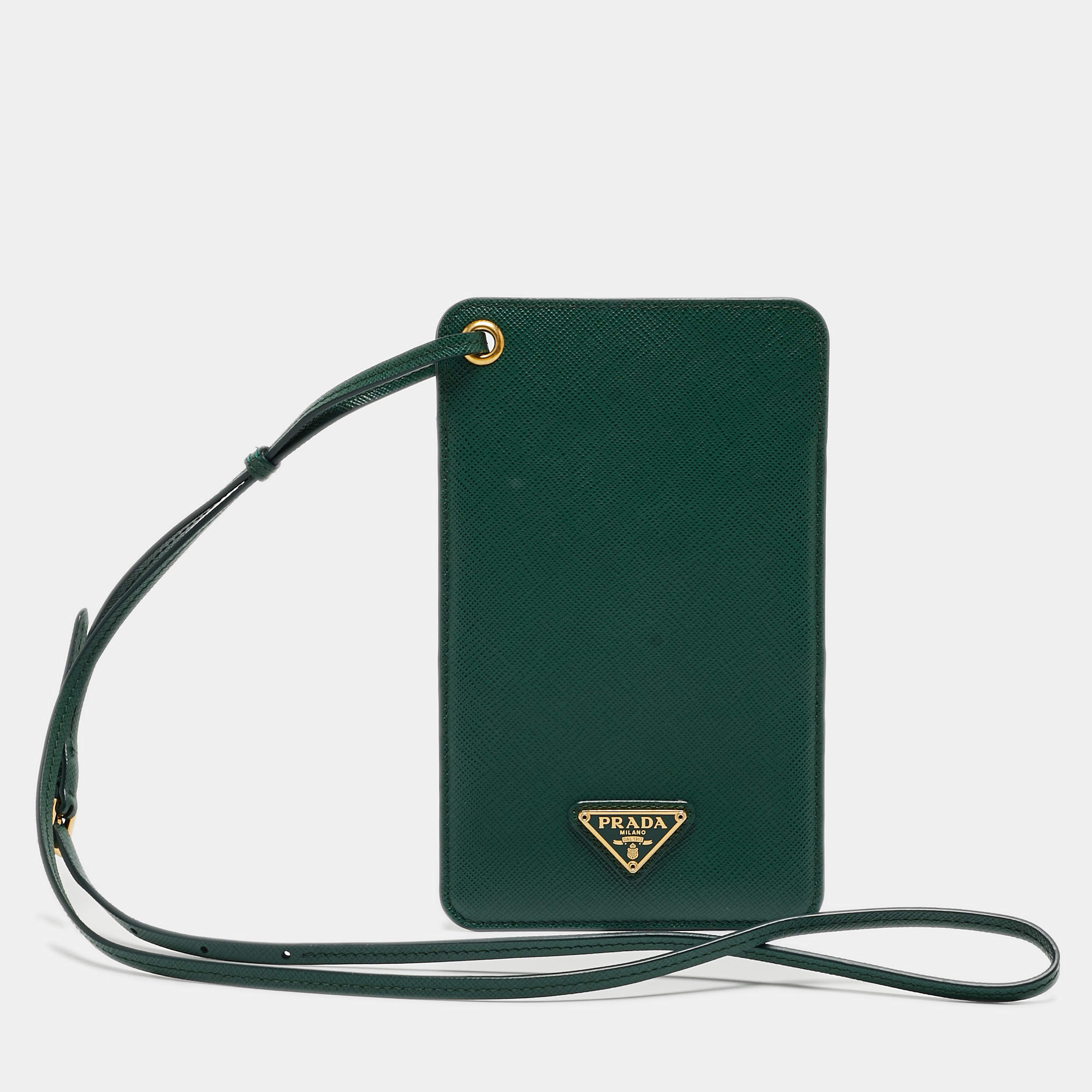 Prada Green Saffiano Leather Phone Strap Case