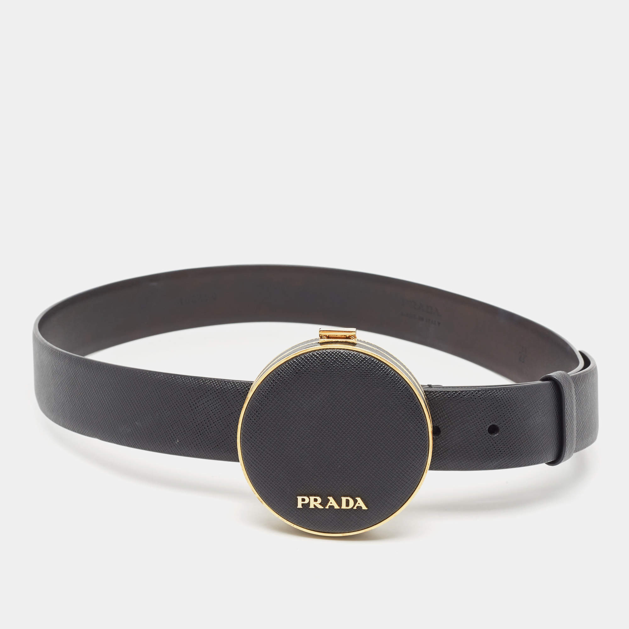 Prada Black Saffiano Leather Minaudière Belt