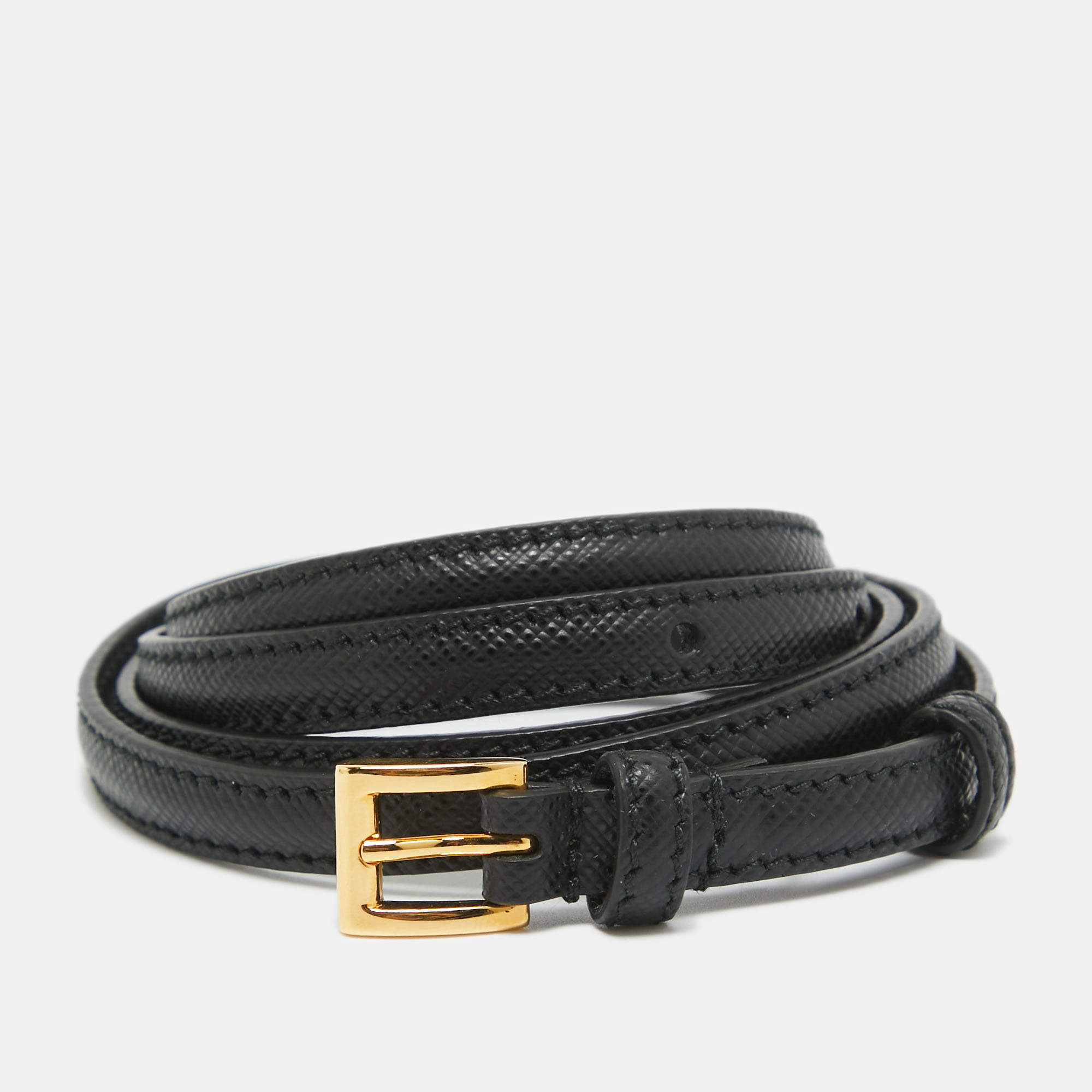 Prada Black Leather Slim Buckle Belt 80CM