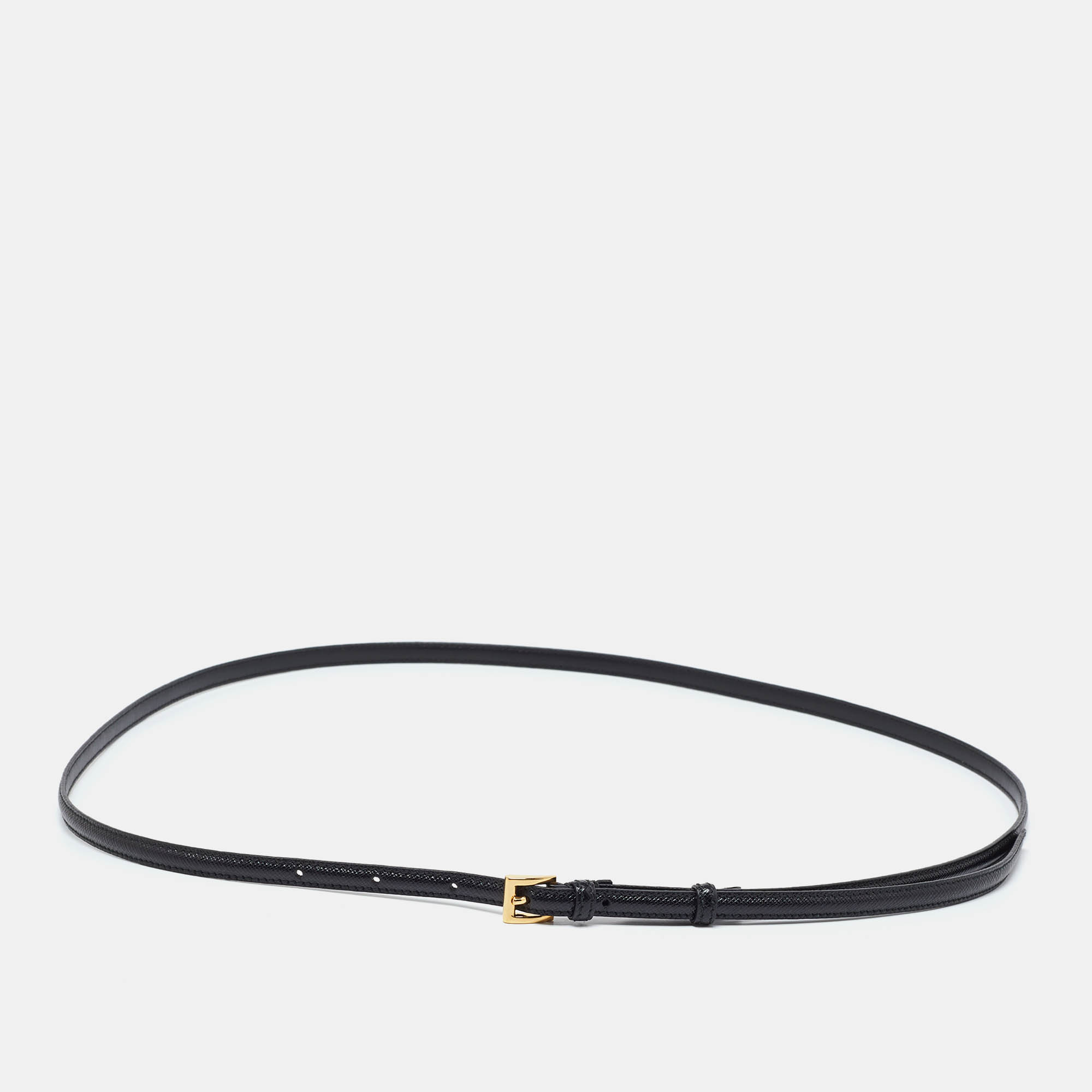 Prada Black Saffiano Lux Leather Slim Buckle Belt 100CM