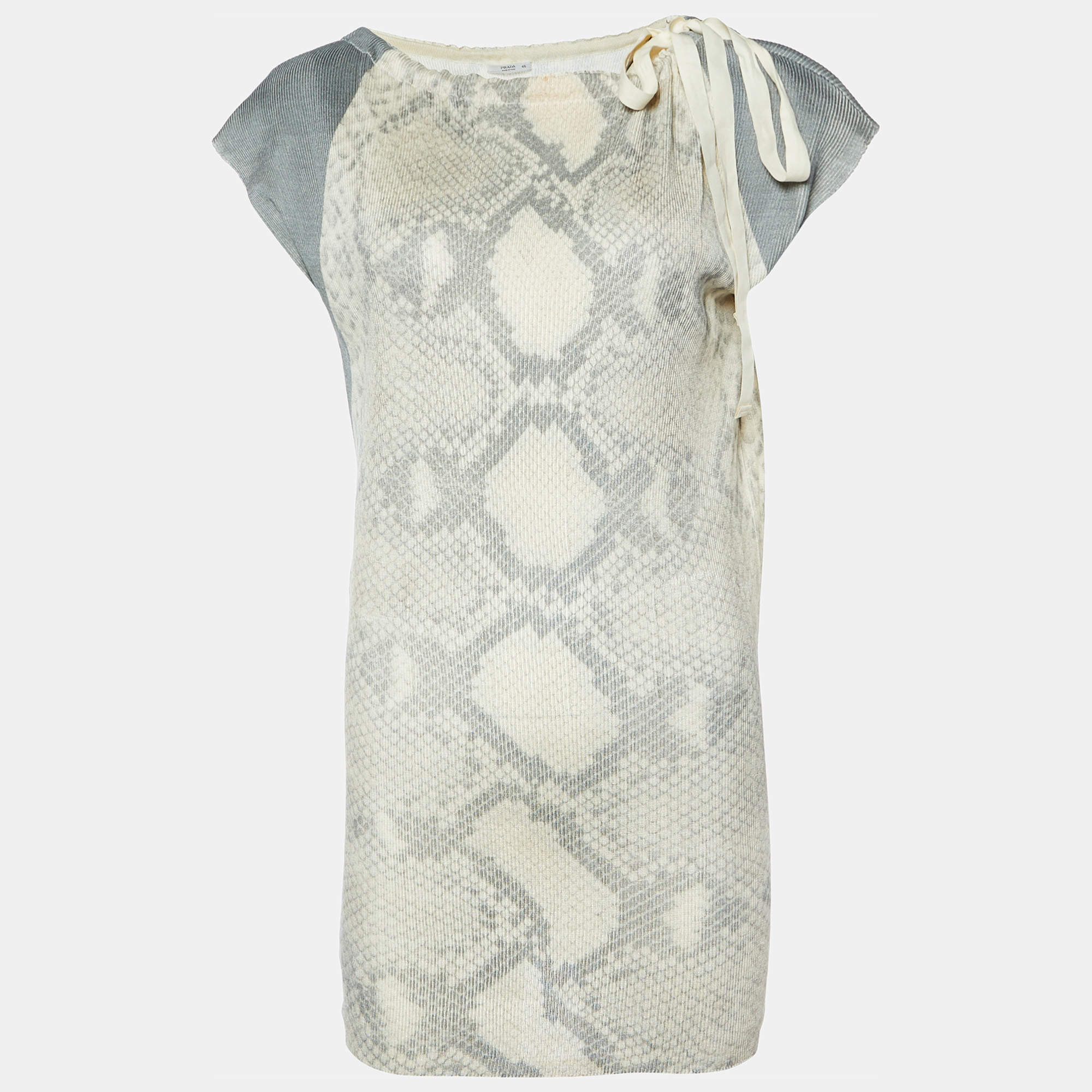 Prada Beige Python Print Rib Knit Top L