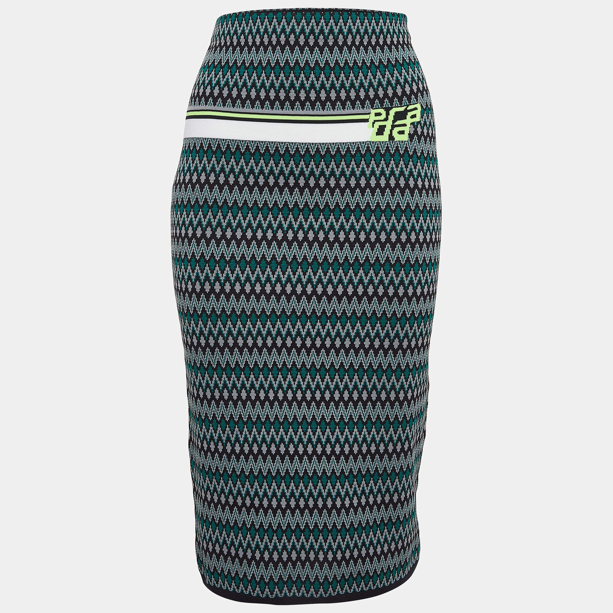 Prada Green Chevron Patterned Knit Midi Skirt M