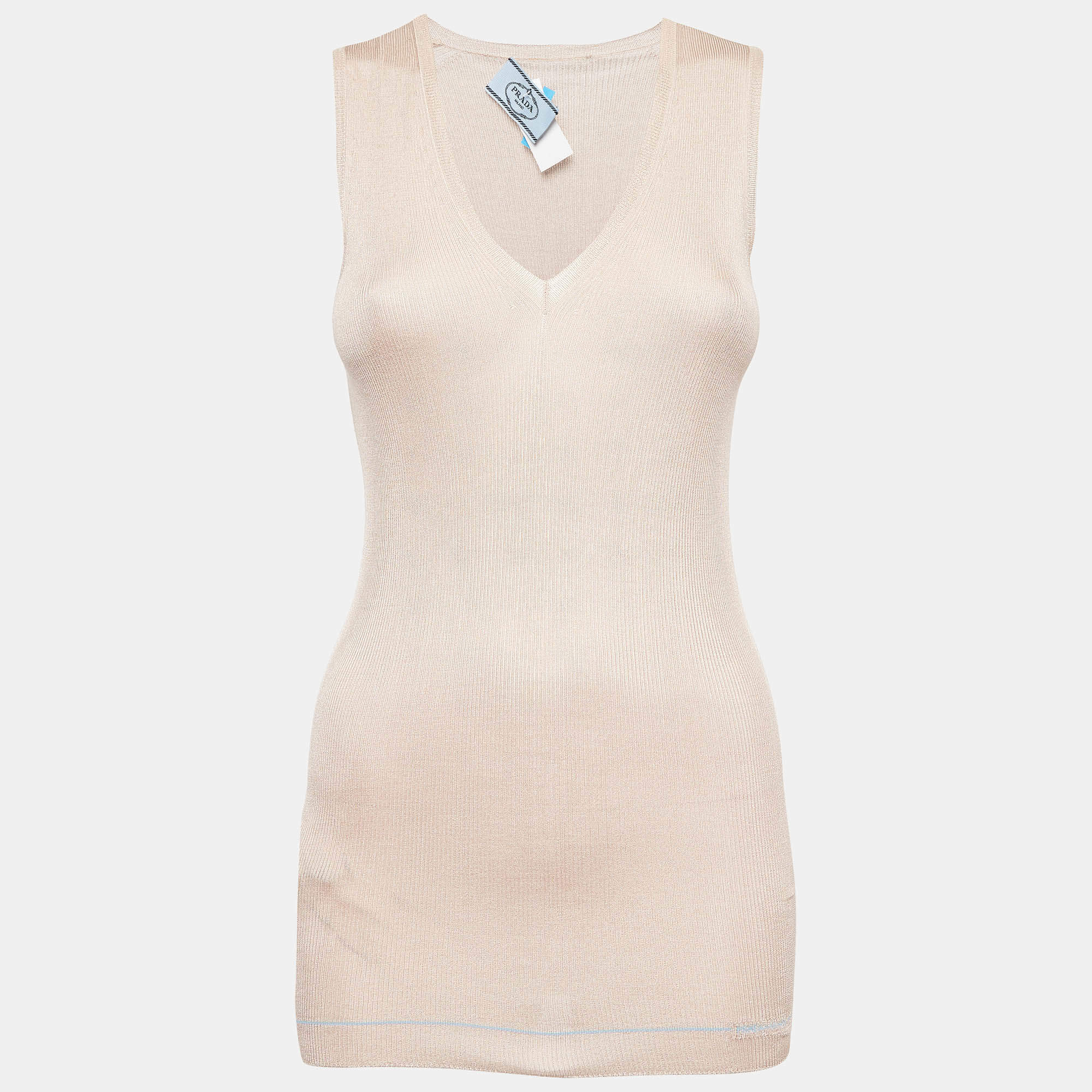 Prada Sand Brown Silk Knit Tank Top M