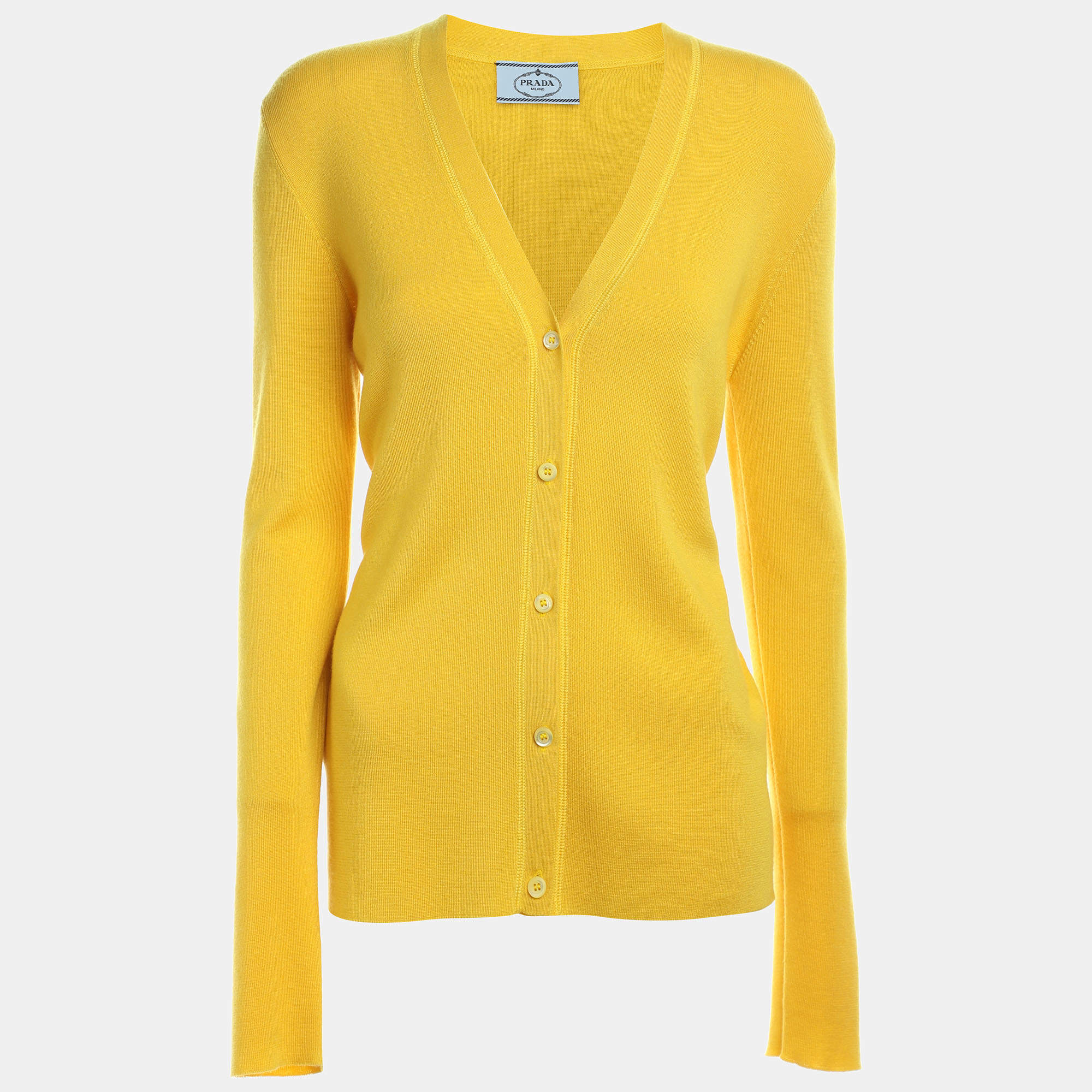 Prada Yellow Cashmere & Silk Knit Button Front Cardigan M