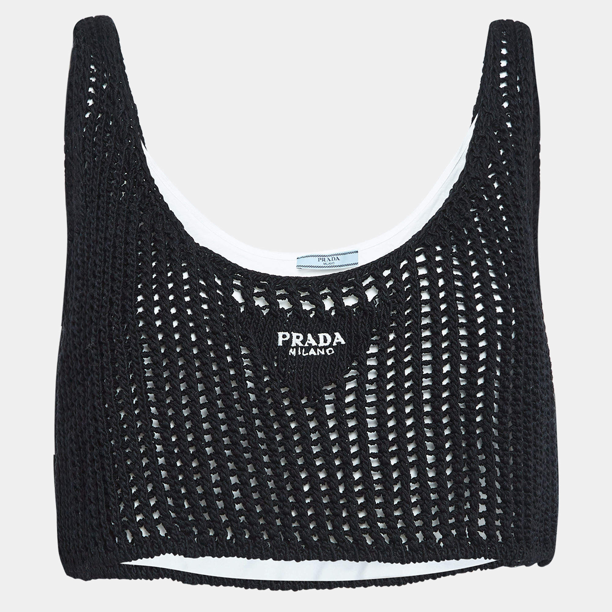 Pre Owned Prada Scoop Neck Crochet Knit Crop Top M