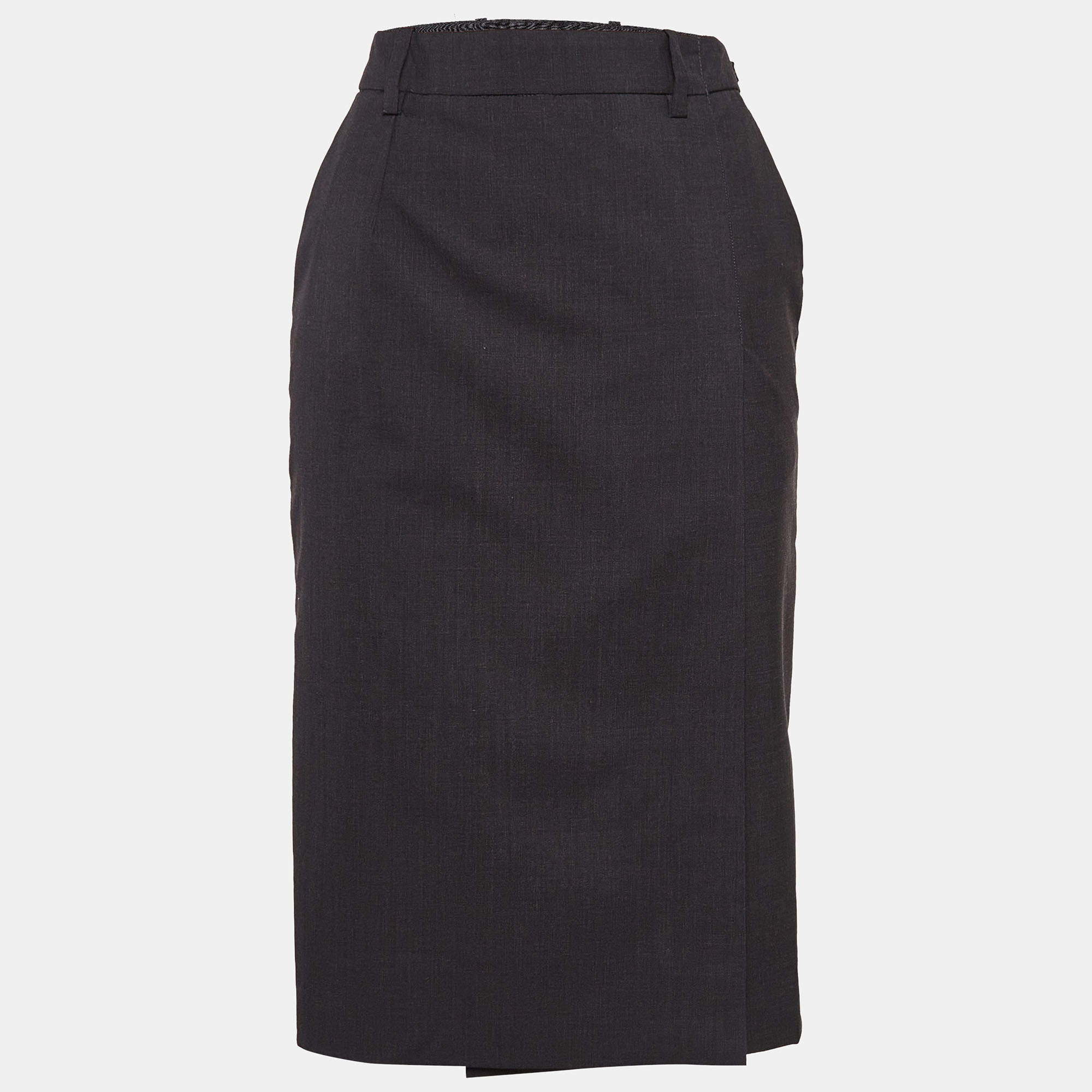 Pre Owned Prada Dark Grey Wool Pencil Skirt XS
