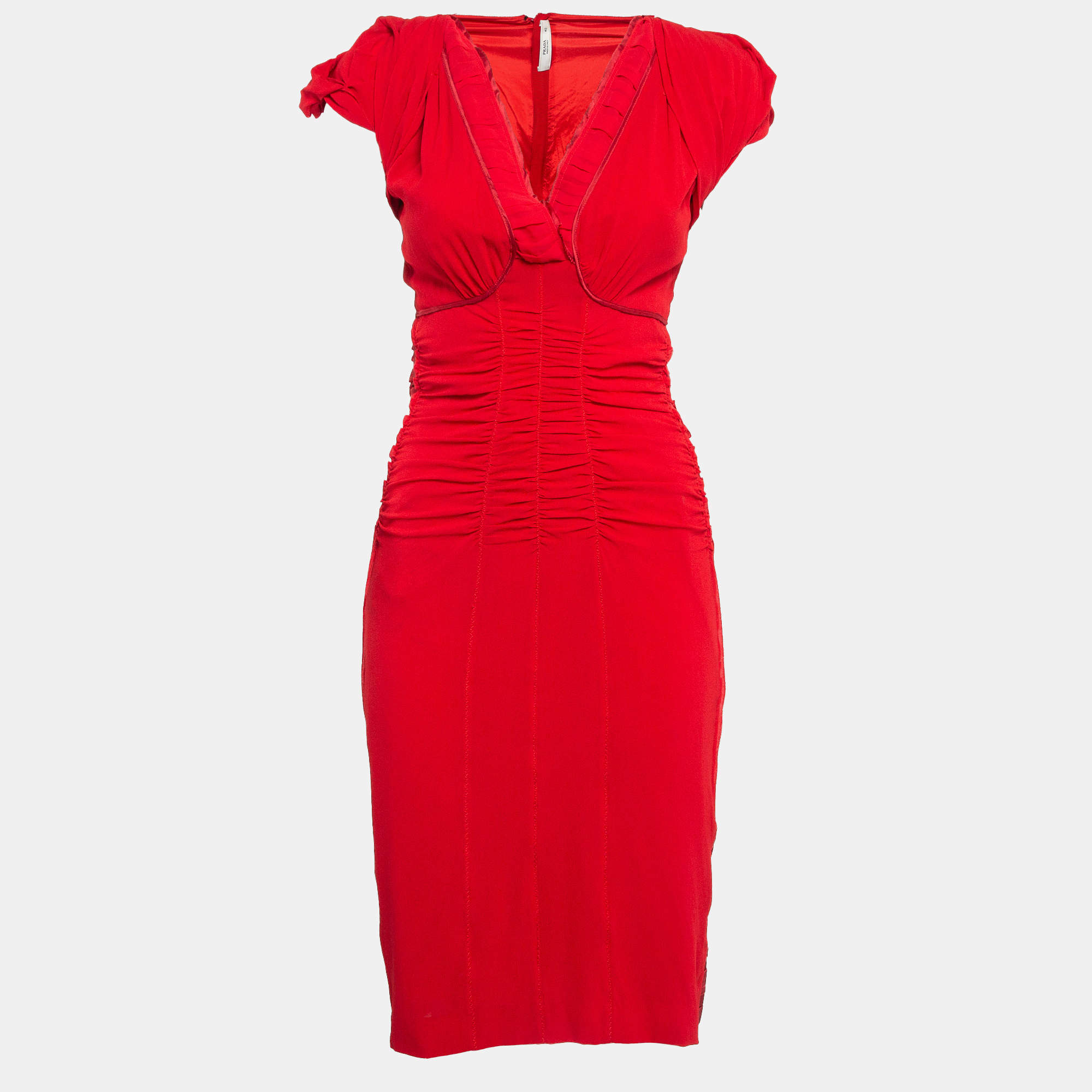 Prada Red Silk Ruched Short Dress M