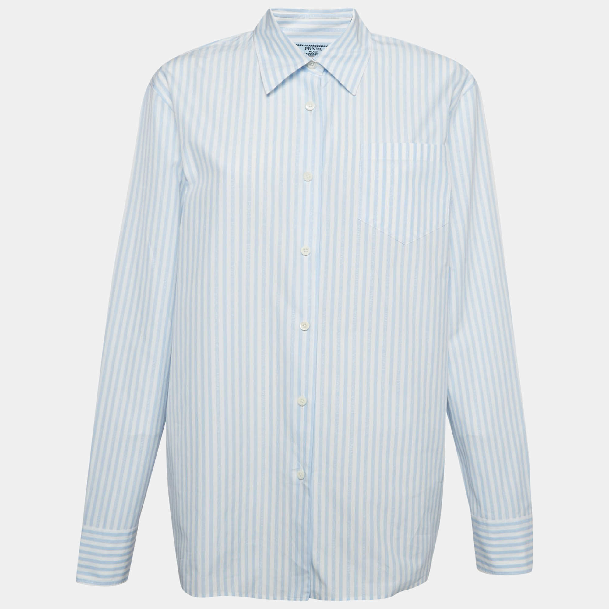 Pre Owned Prada Blue Striped Cotton Oversized Shirt M